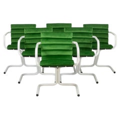 Serie di 6 poltrone in metallo laccato bianco e velluto. 1970s.