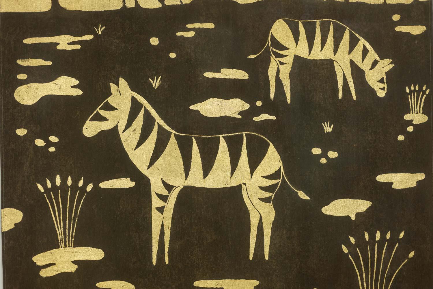 Bemalte Leinwand mit Zebras verziert. Werk eines zeitgenössischen Künstlers (Französisch) im Angebot