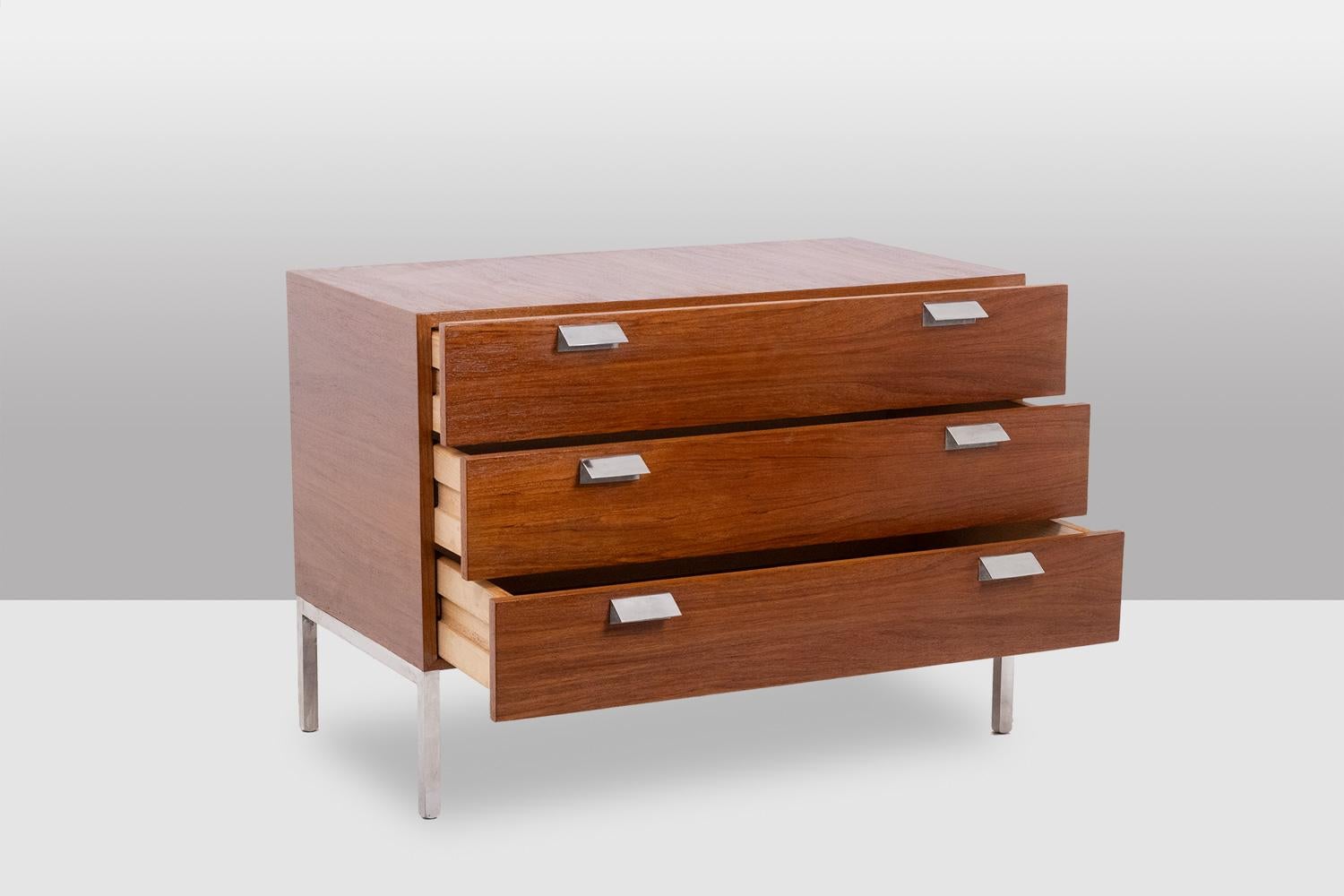 French André Monpoix. 3-drawer teak chest of drawers. 1960s. For Sale