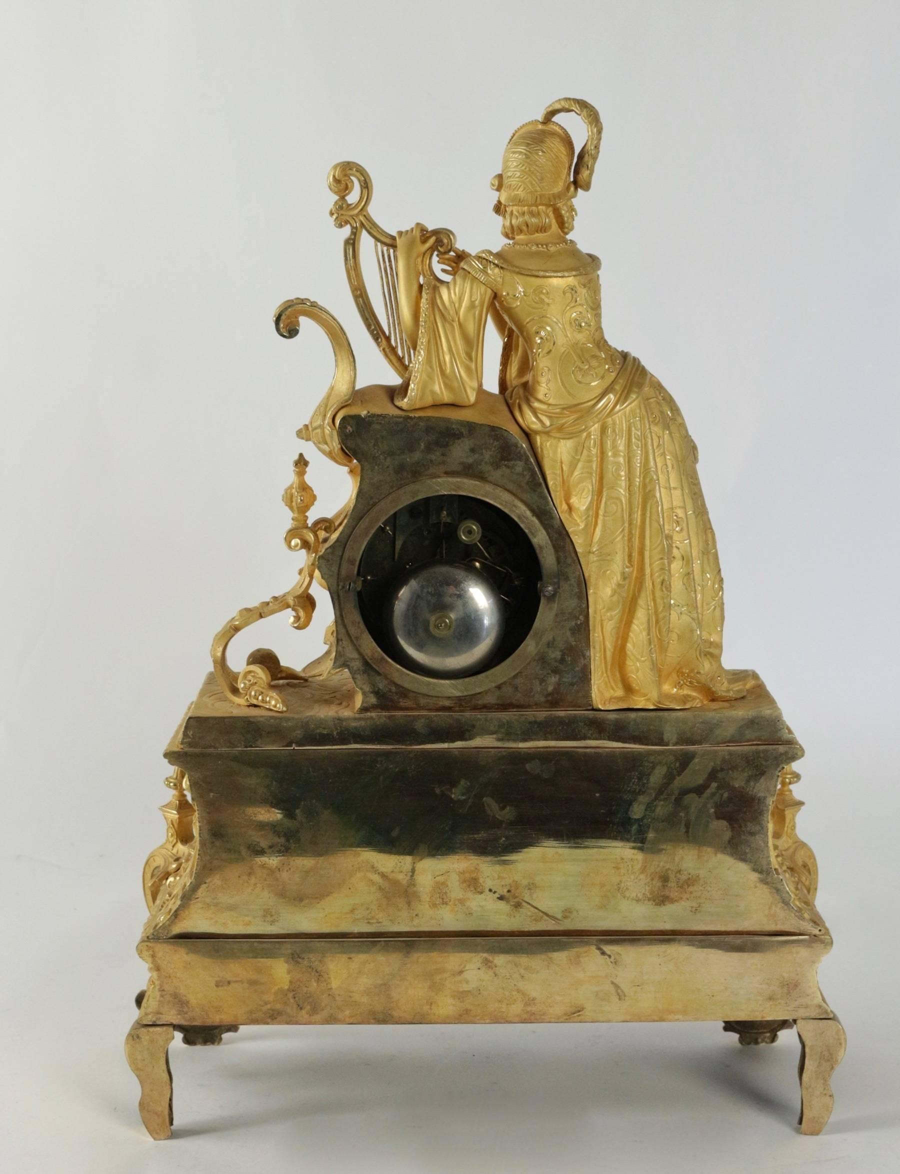 Richly Decorate Romantic Gilt and Chiseled Bronze Mantle Clock, circa 1830 1