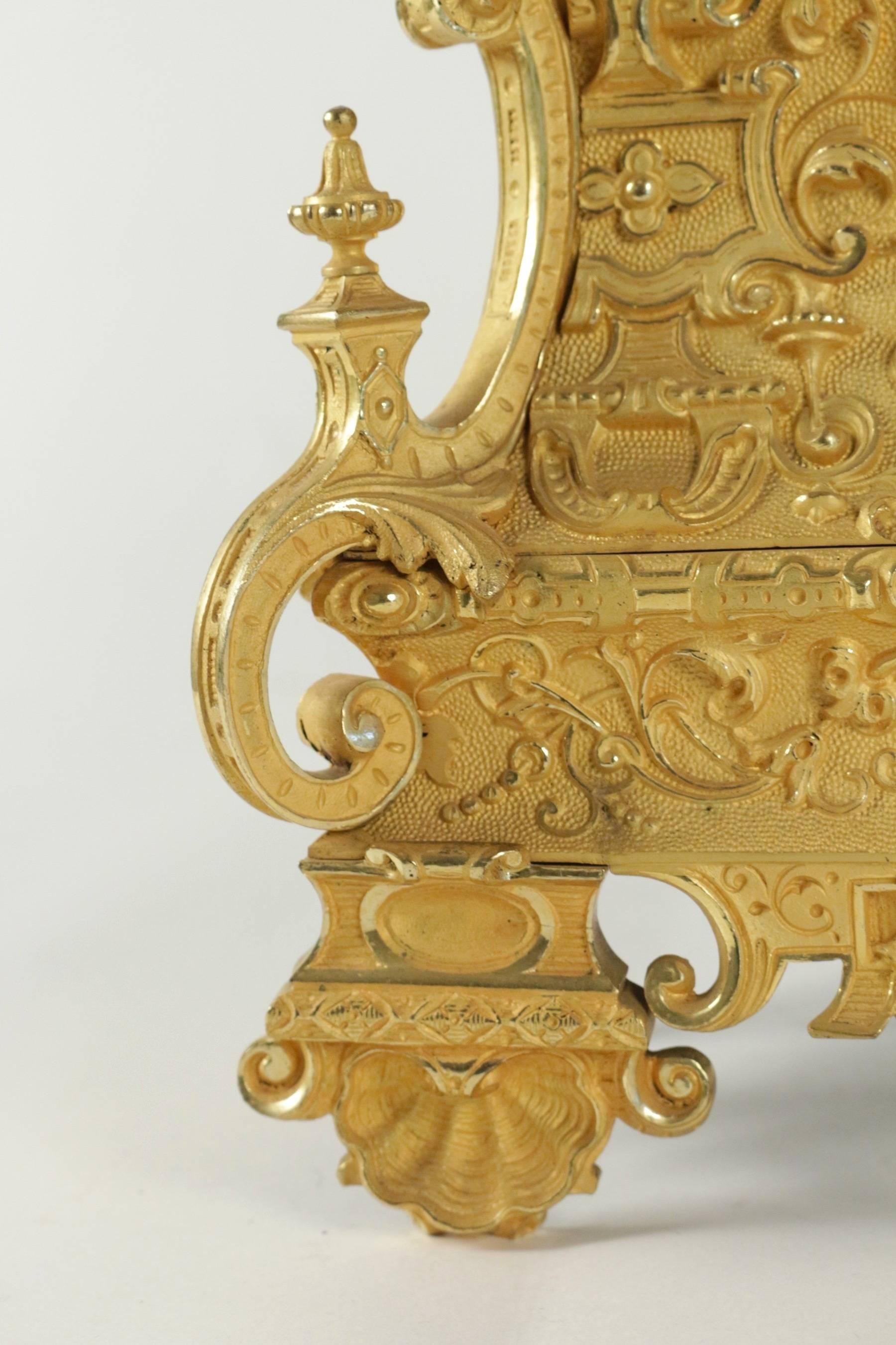 Richly Decorate Romantic Gilt and Chiseled Bronze Mantle Clock, circa 1830 2