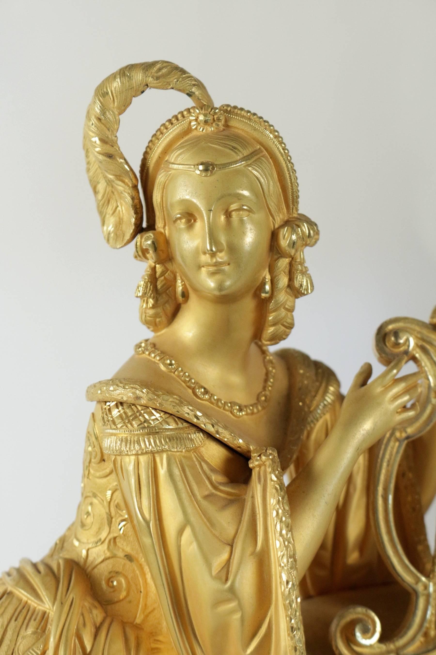 Richly Decorate Romantic Gilt and Chiseled Bronze Mantle Clock, circa 1830 3