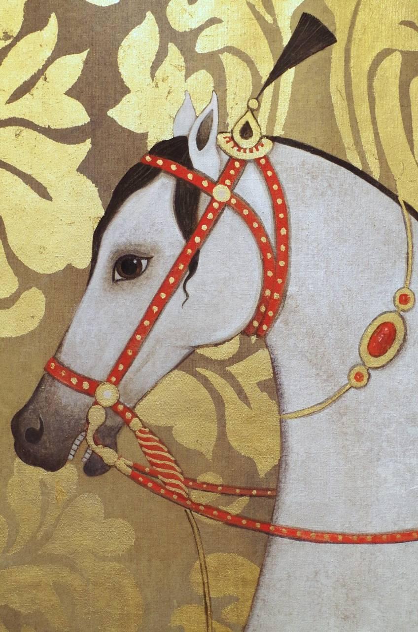 Modern Pair of Arab Horses Painted on Linen