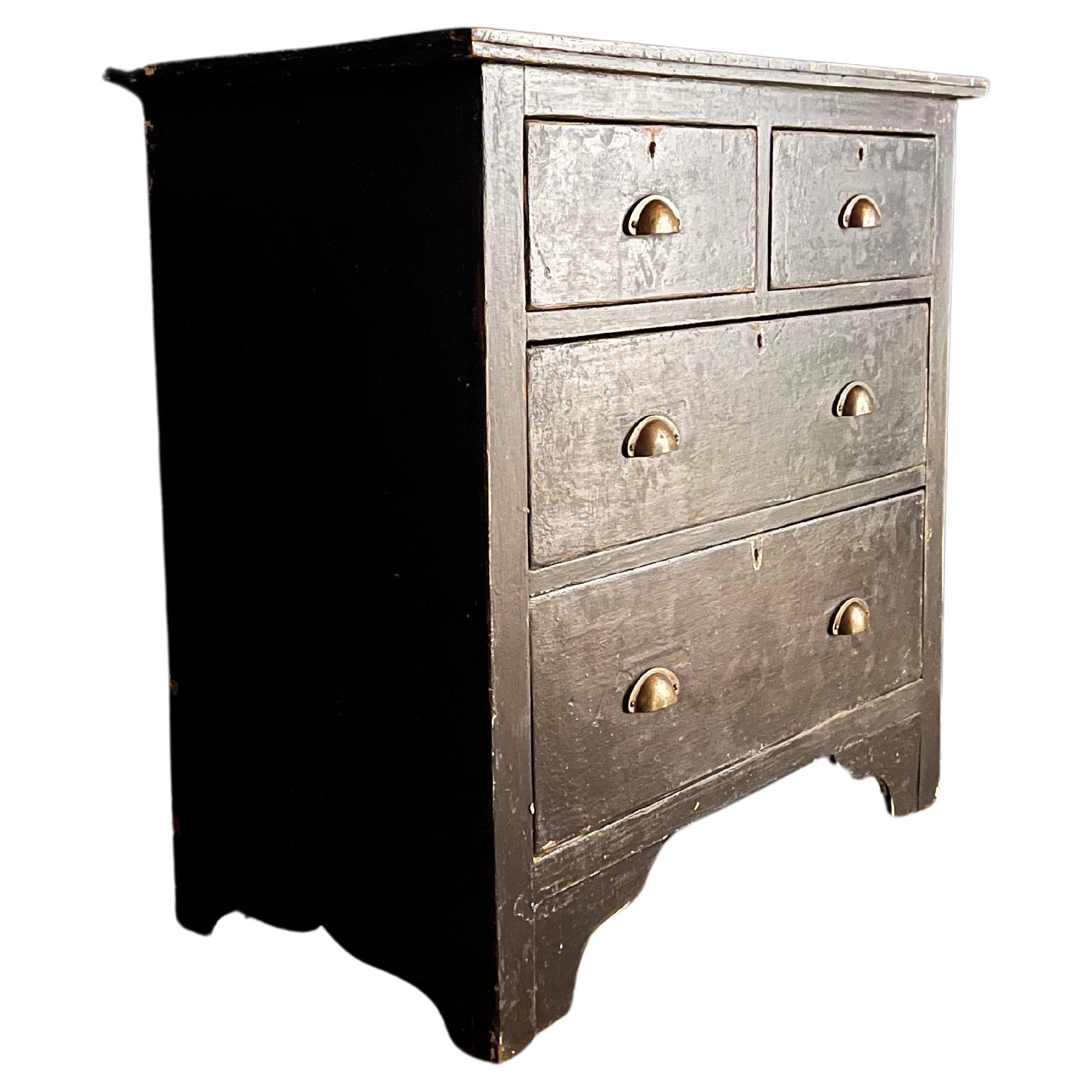French Ebonised Distressed Pine Chest of Drawers/Dresser c.1930's For Sale