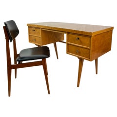 Antique Mid-Century Solid Beech & Veneer Desk & Chair Set, Germany c.1960's