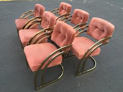 Milo Baughman Style Brass Dining Chair Set