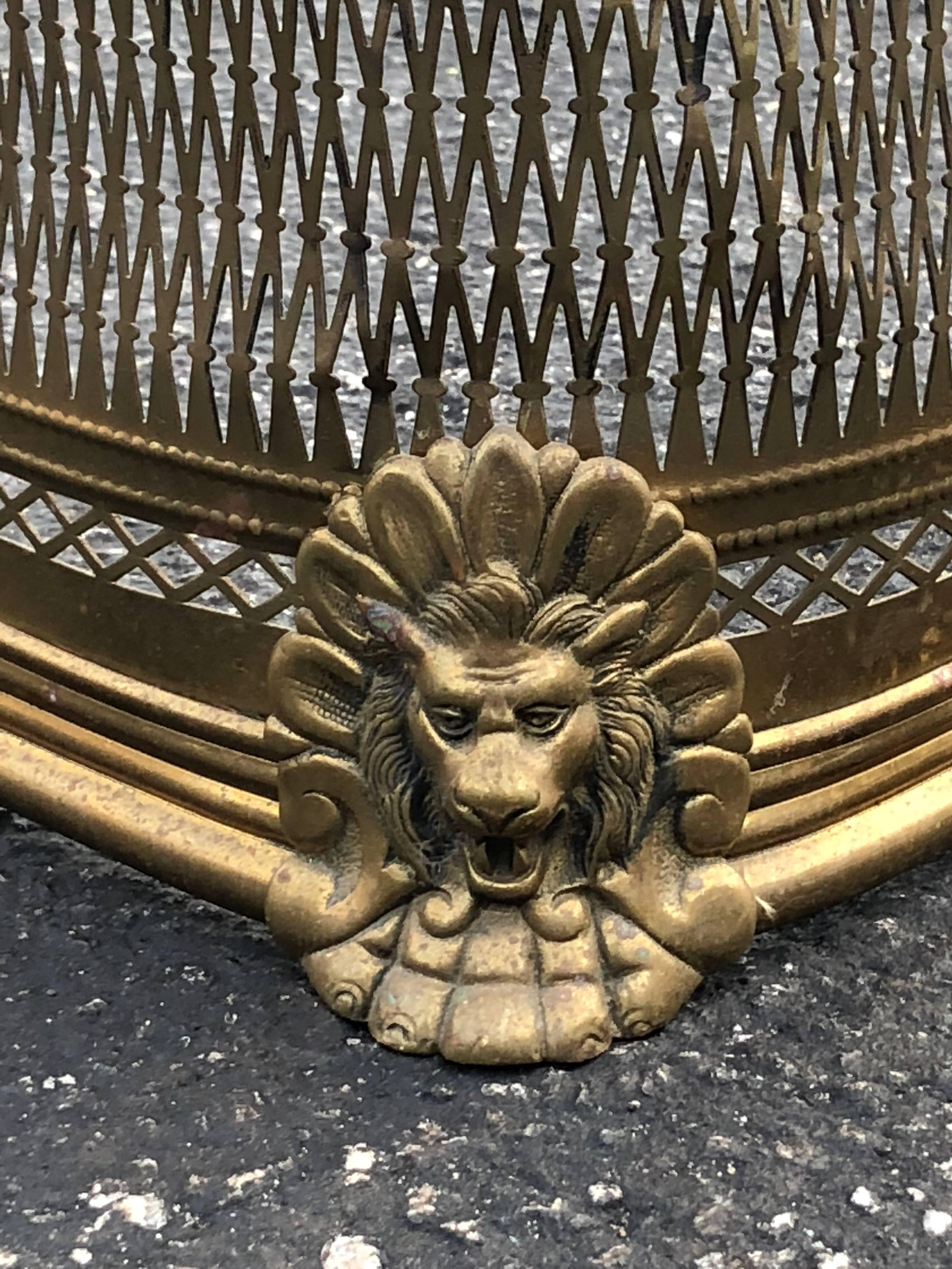 Pierced Brass Fireplace Fender with Lions 1