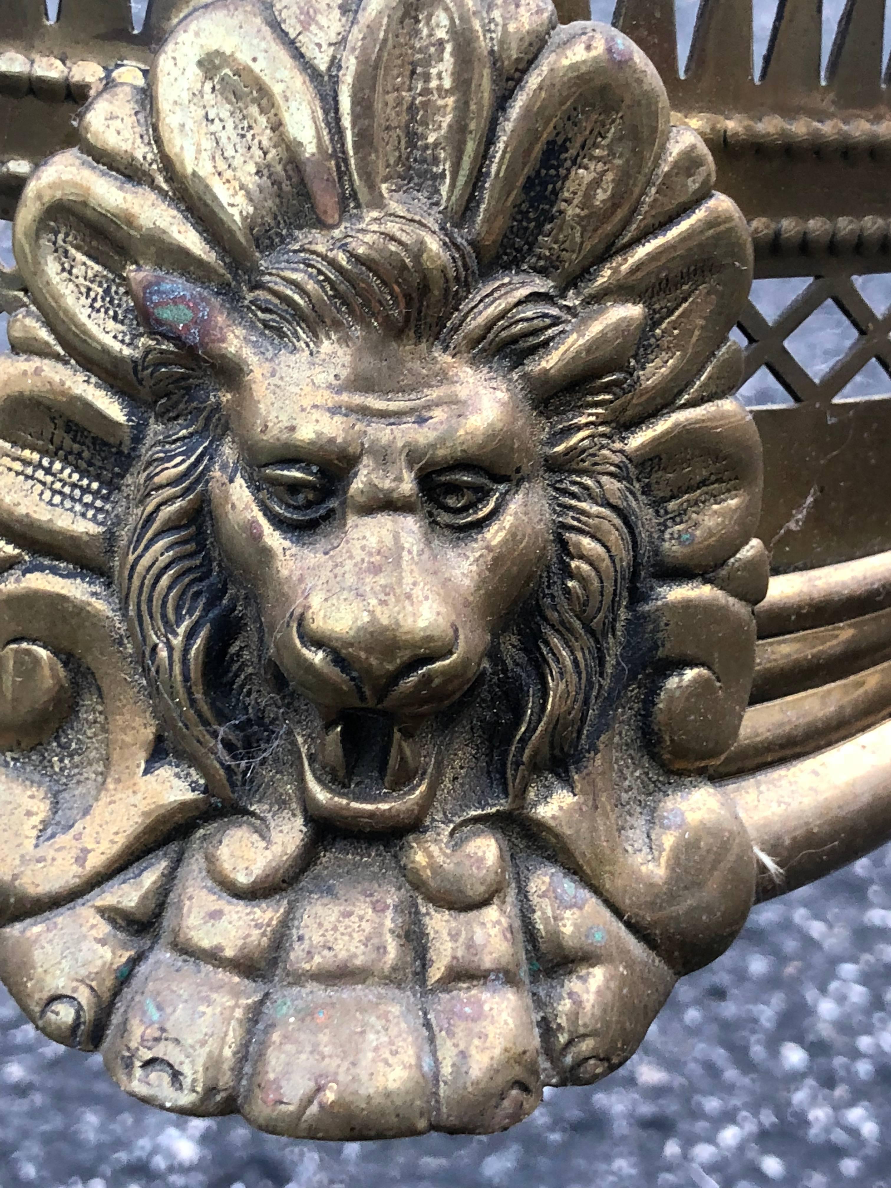 Pierced Brass Fireplace Fender with Lions 3