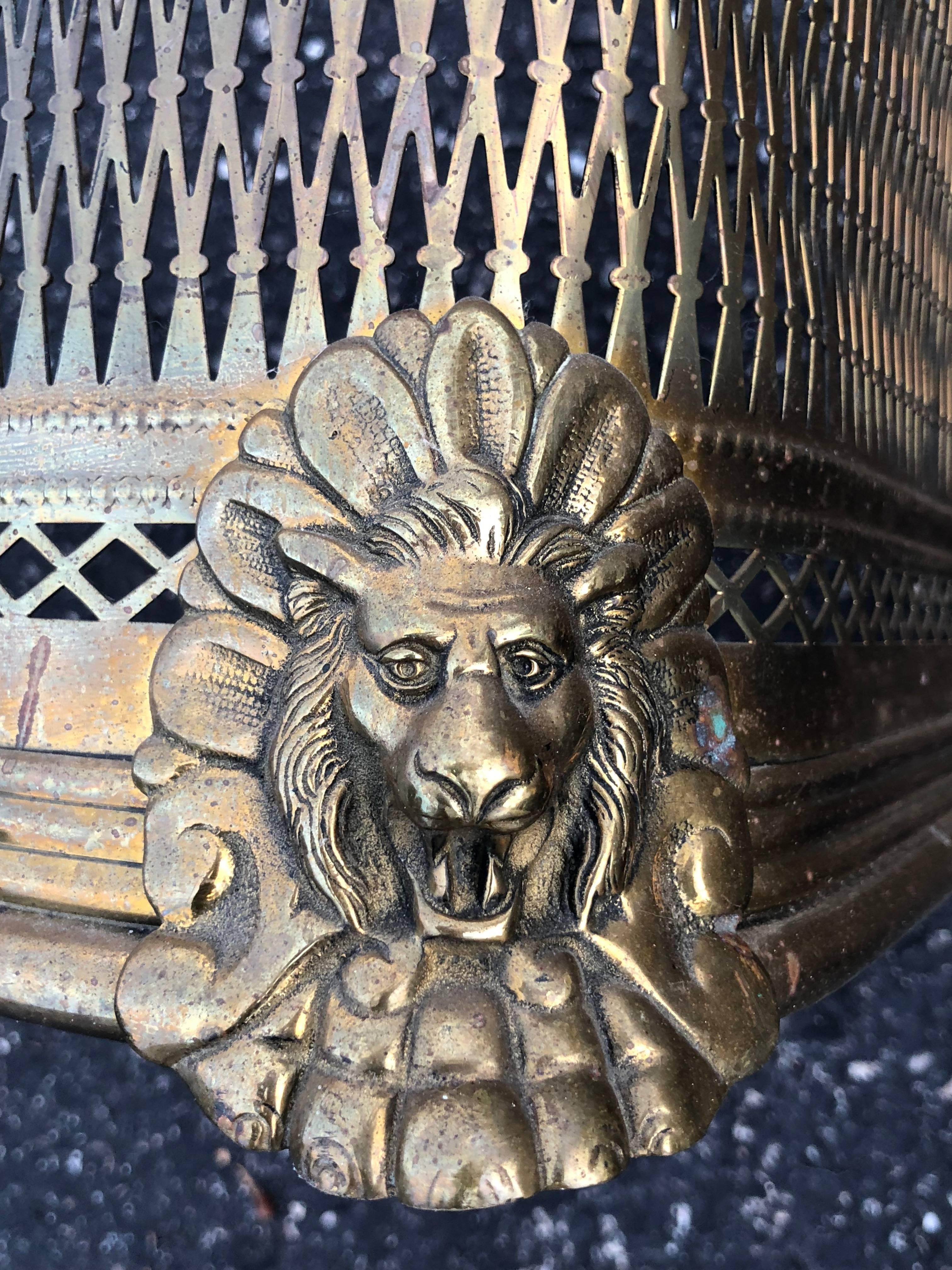 Pierced Brass Fireplace Fender with Lions 4