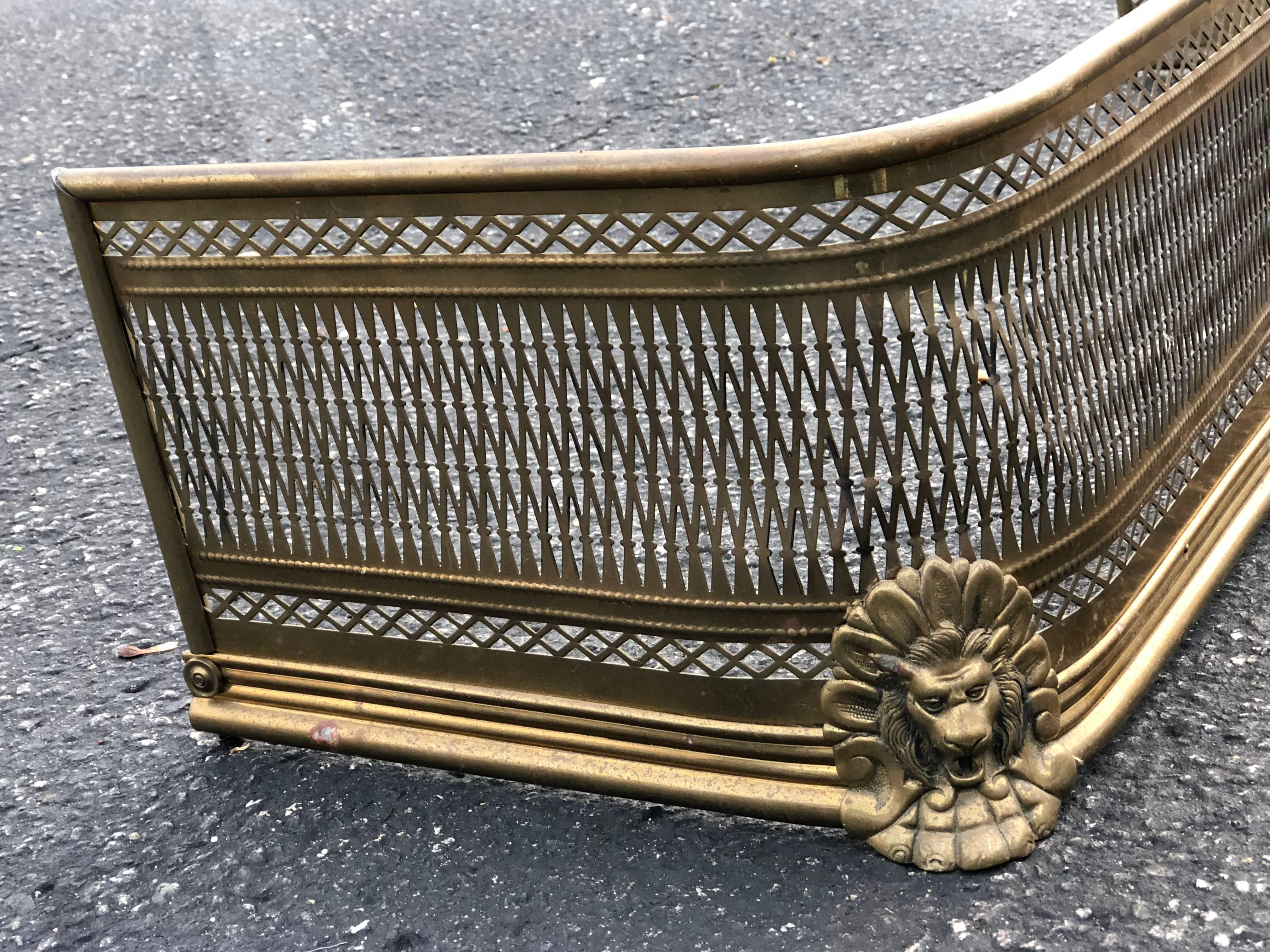 Pierced Brass Fireplace Fender with Lions 2