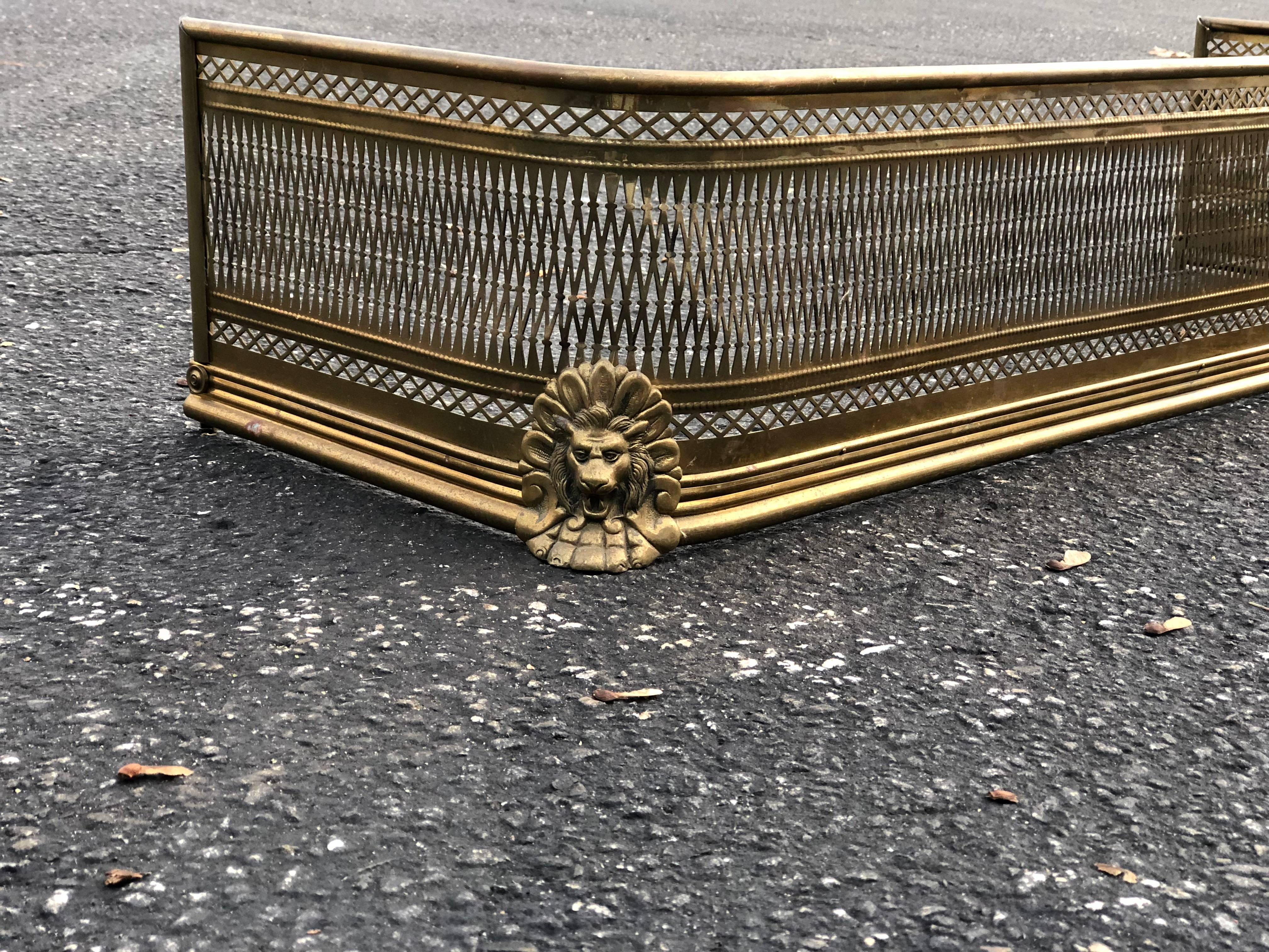 Late 20th Century Pierced Brass Fireplace Fender with Lions