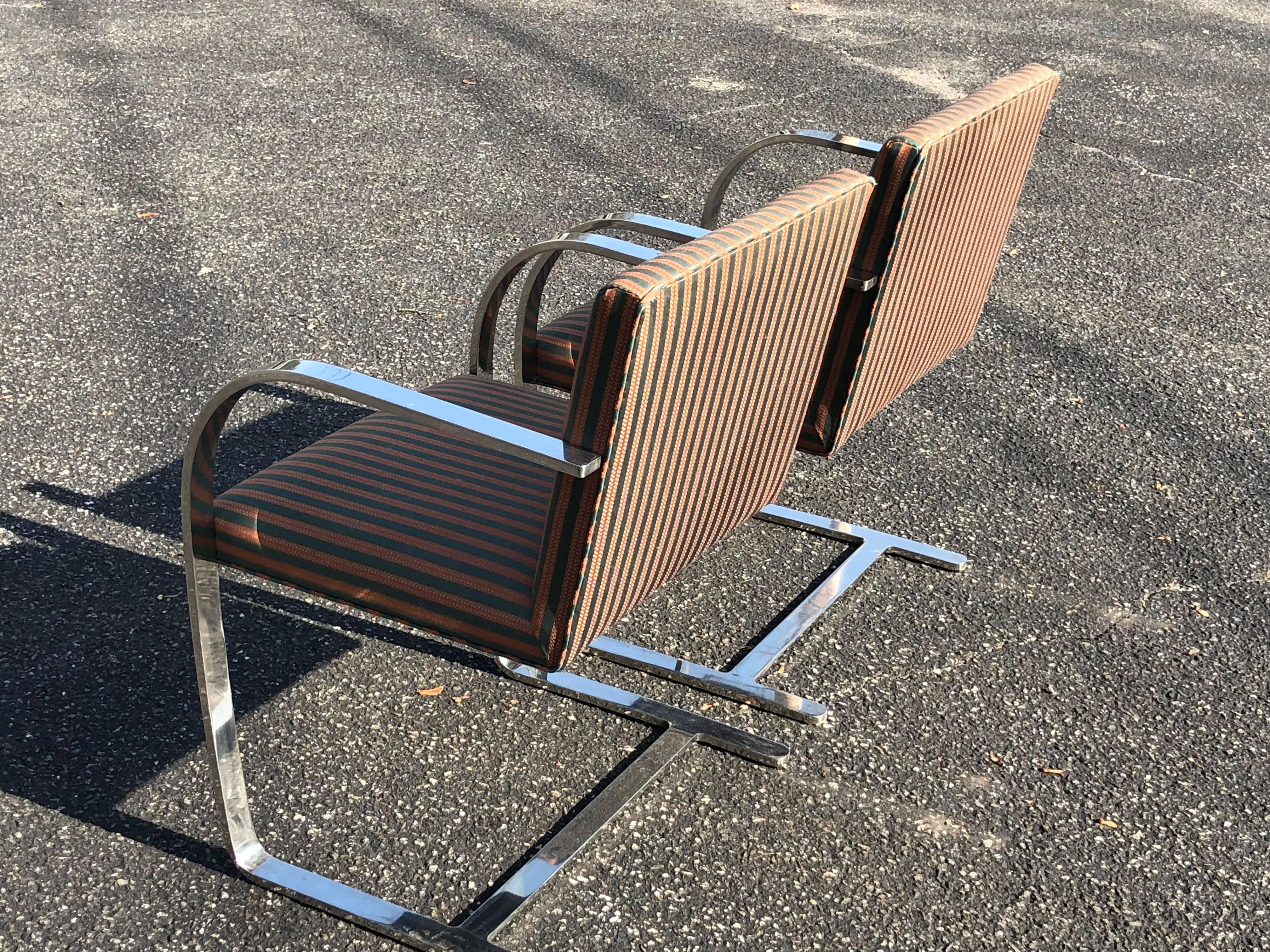 Steel Pair of Flat Bar Brno Chairs attributed to Ludwig Mies van der Rohe for Knoll