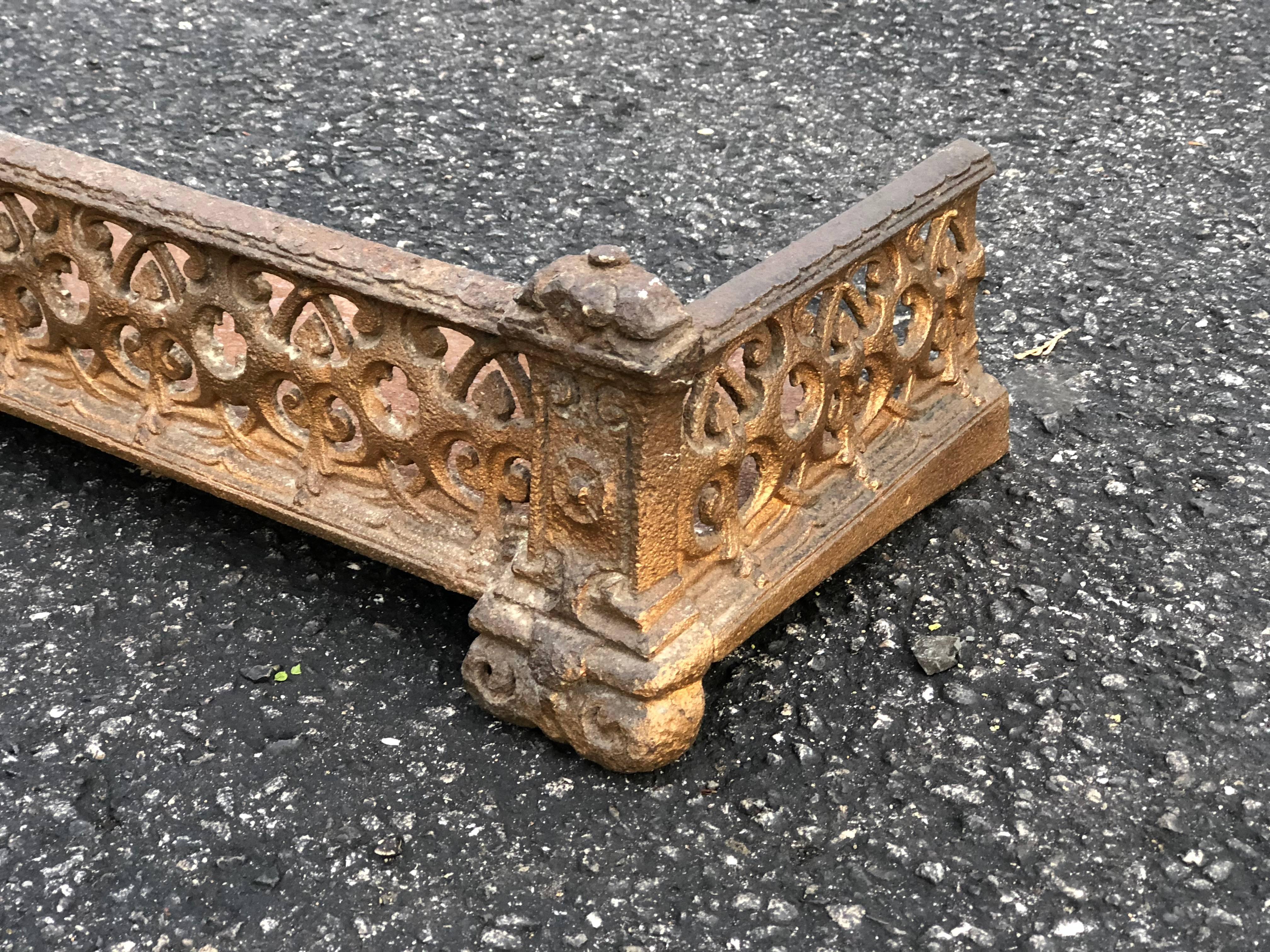 Gothic Gilt Iron Fireplace Fender. Unique on of a kind piece. Could also be turned into a shelf or window box.