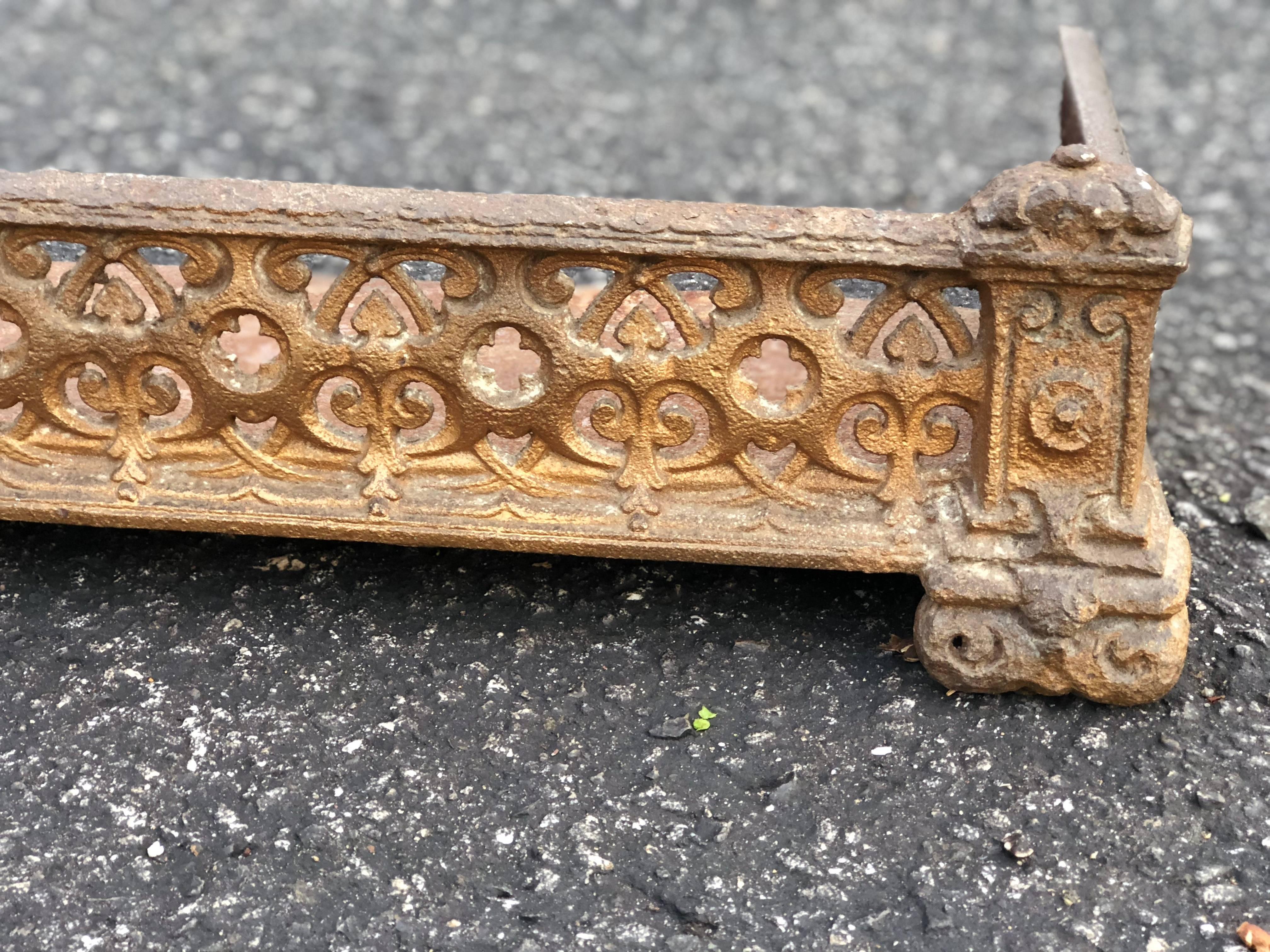 Gothic Gilt Iron Fireplace Fender In Good Condition In Redding, CT