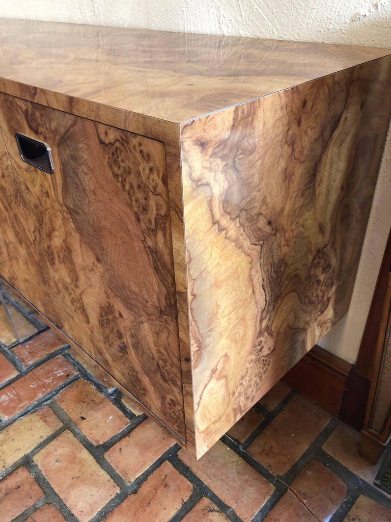 Milo Baughman Style Mid-Century Faux Burl Wood Floating Credenza at 1stDibs