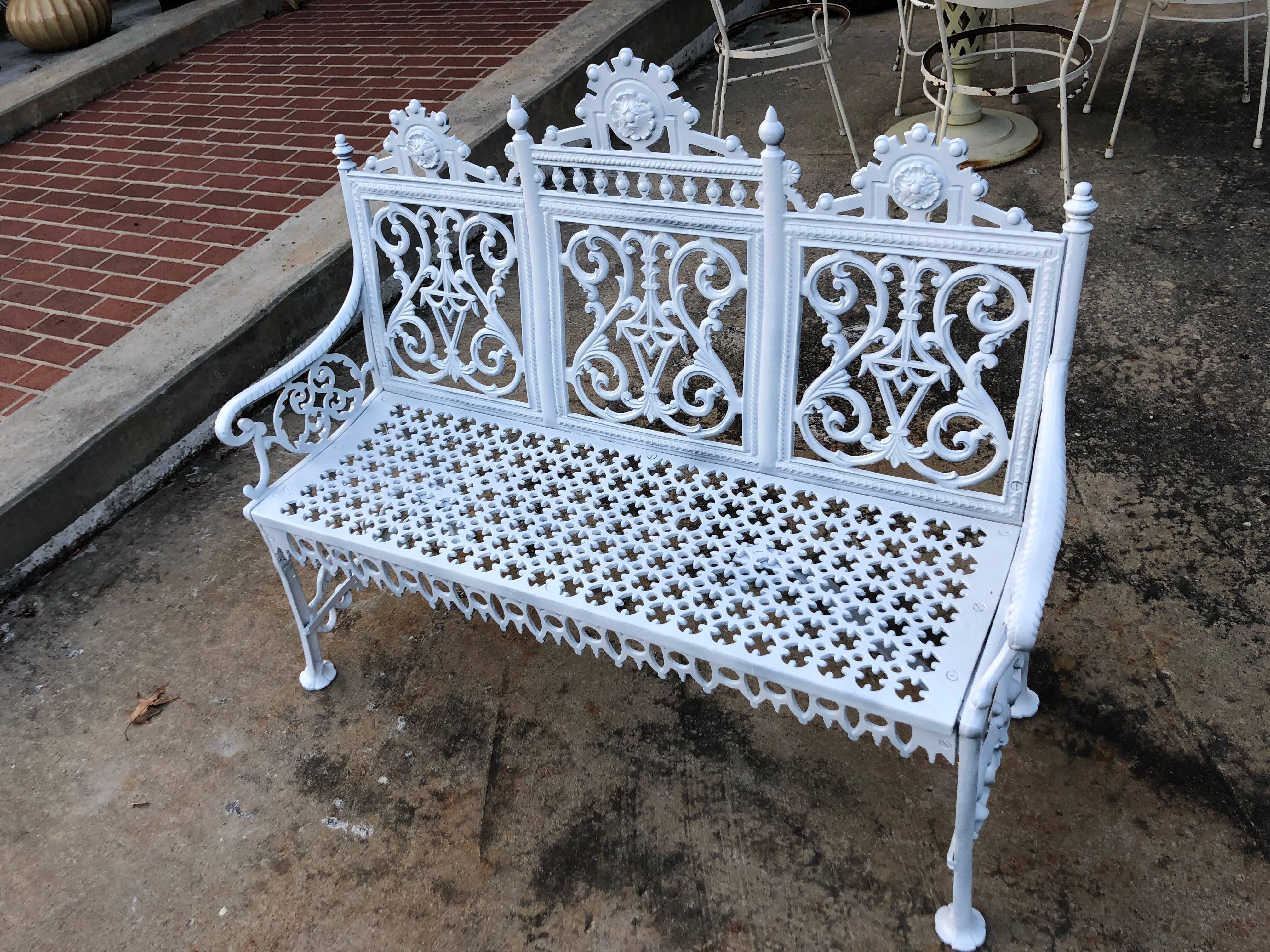 Antique Signed Cast Iron Victorian Bench . Signed J.McLean , New York.