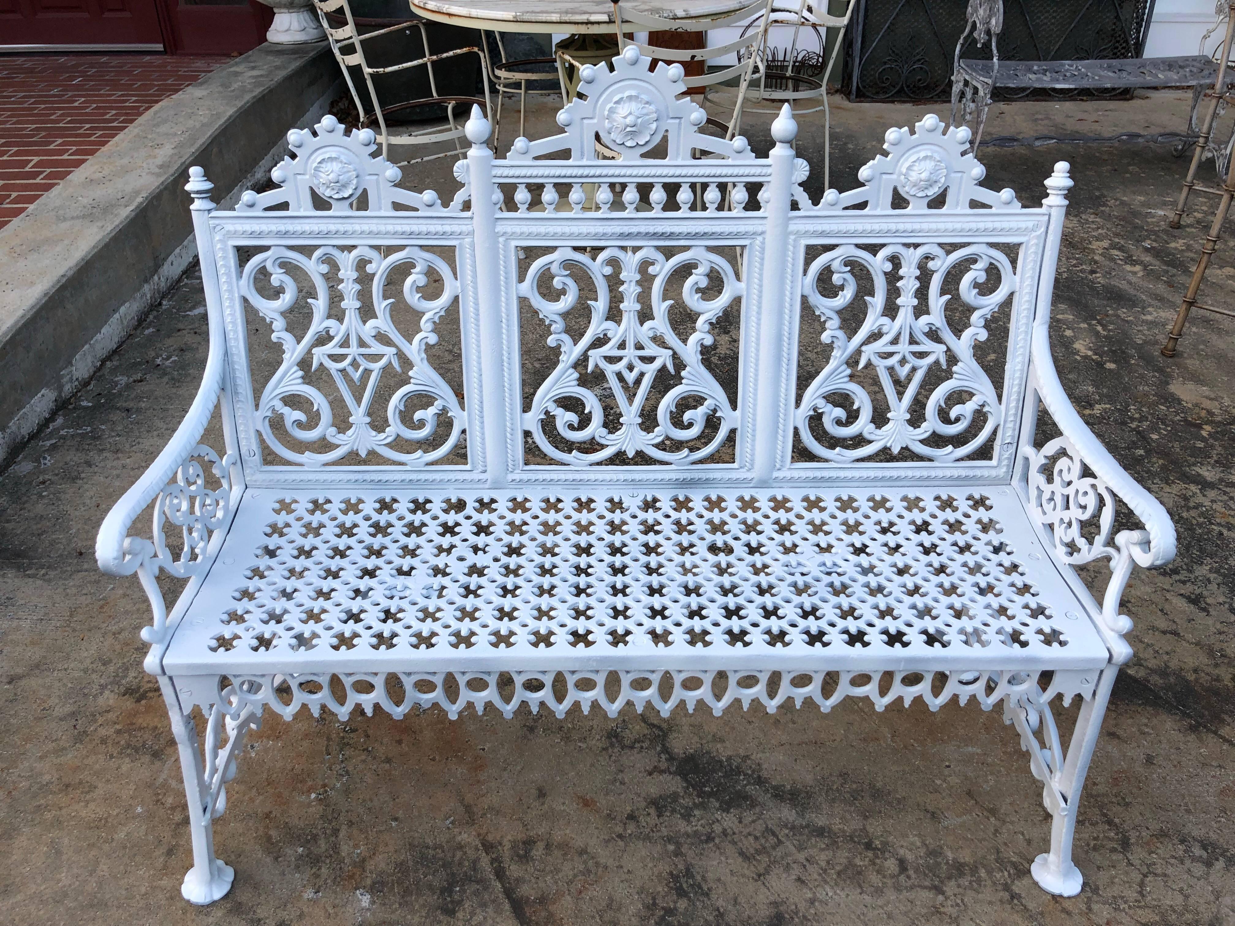 American Antique Signed Cast Iron Victorian Bench 