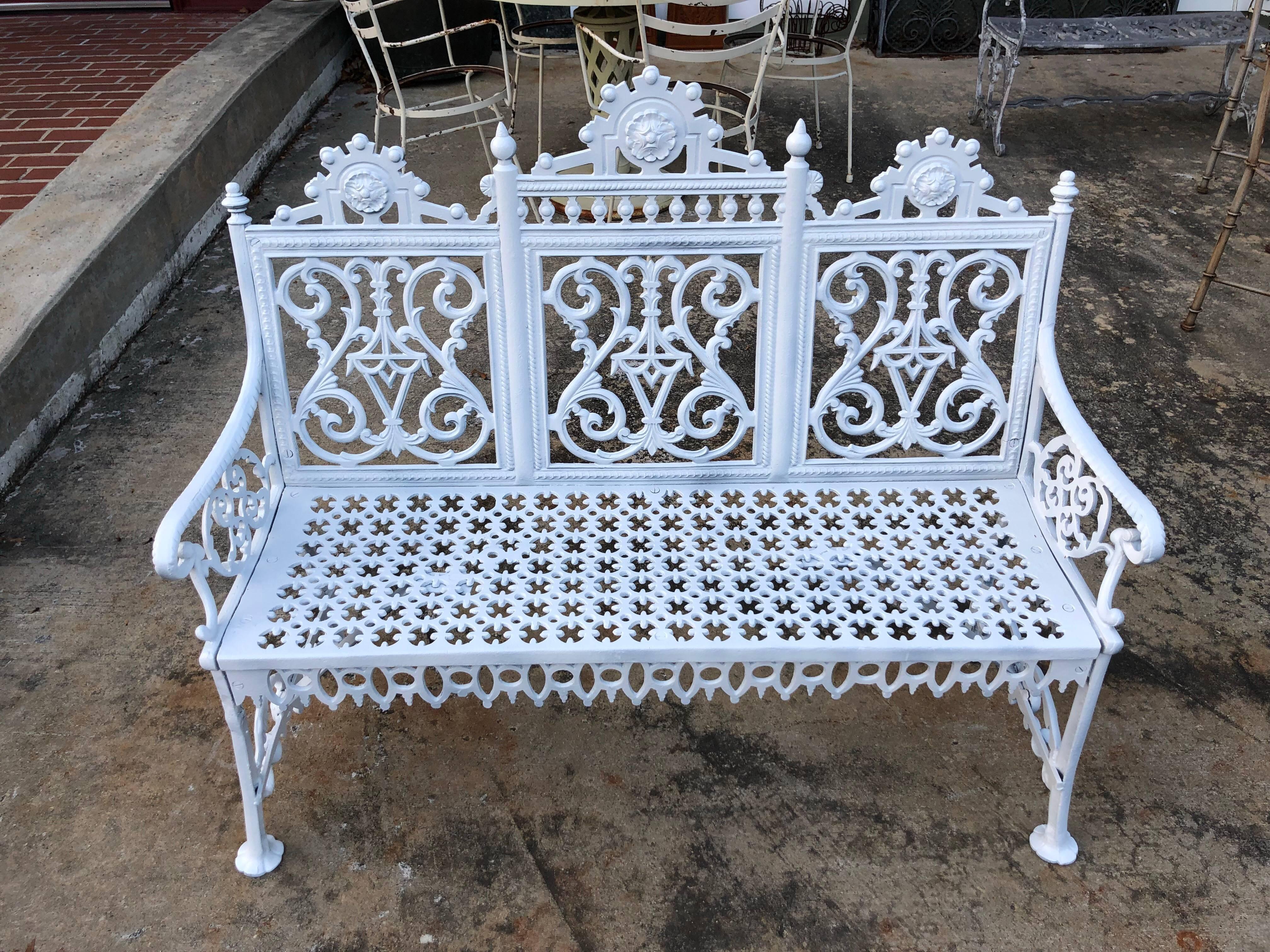 Antique Signed Cast Iron Victorian Bench  In Good Condition In Redding, CT