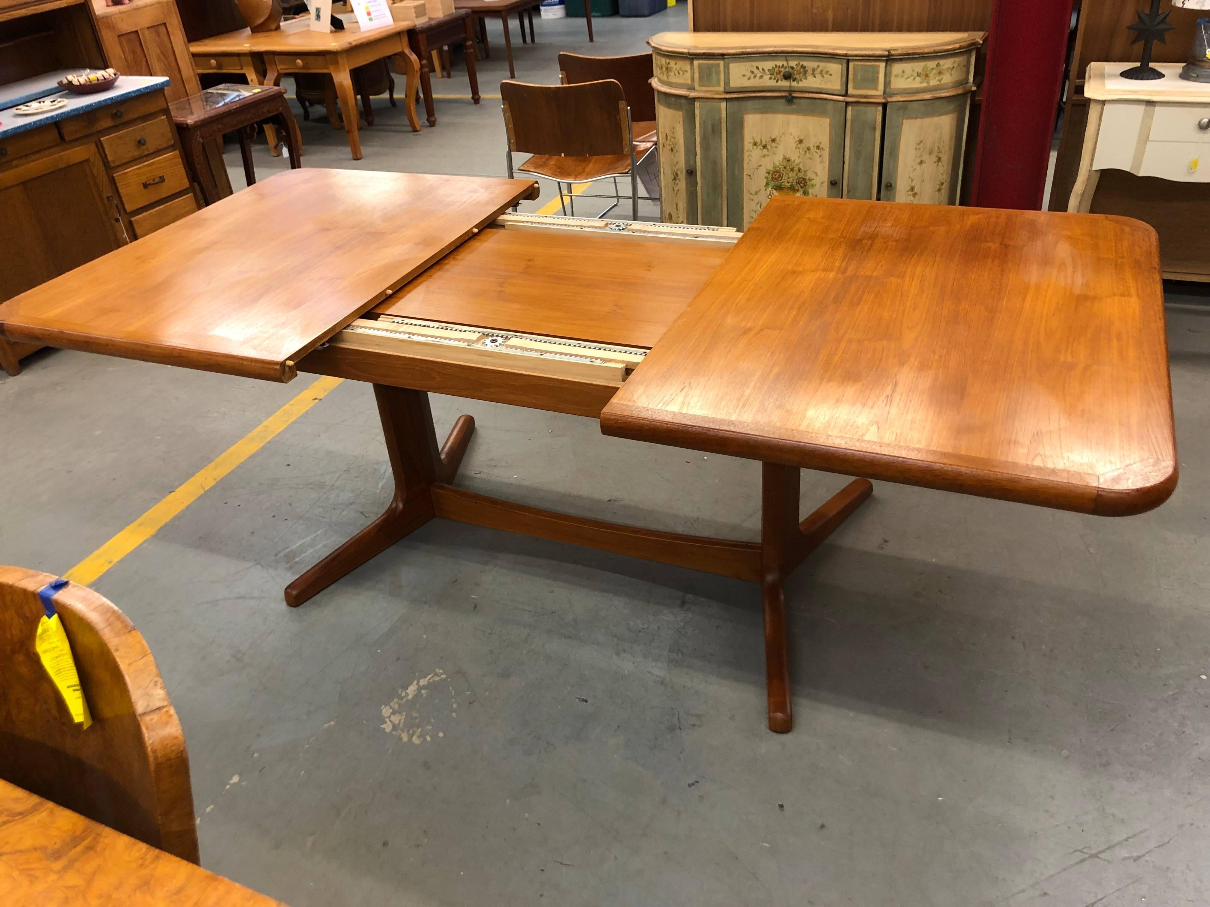 Mid-Century Modern Solid Teak Extension Dining Table  1