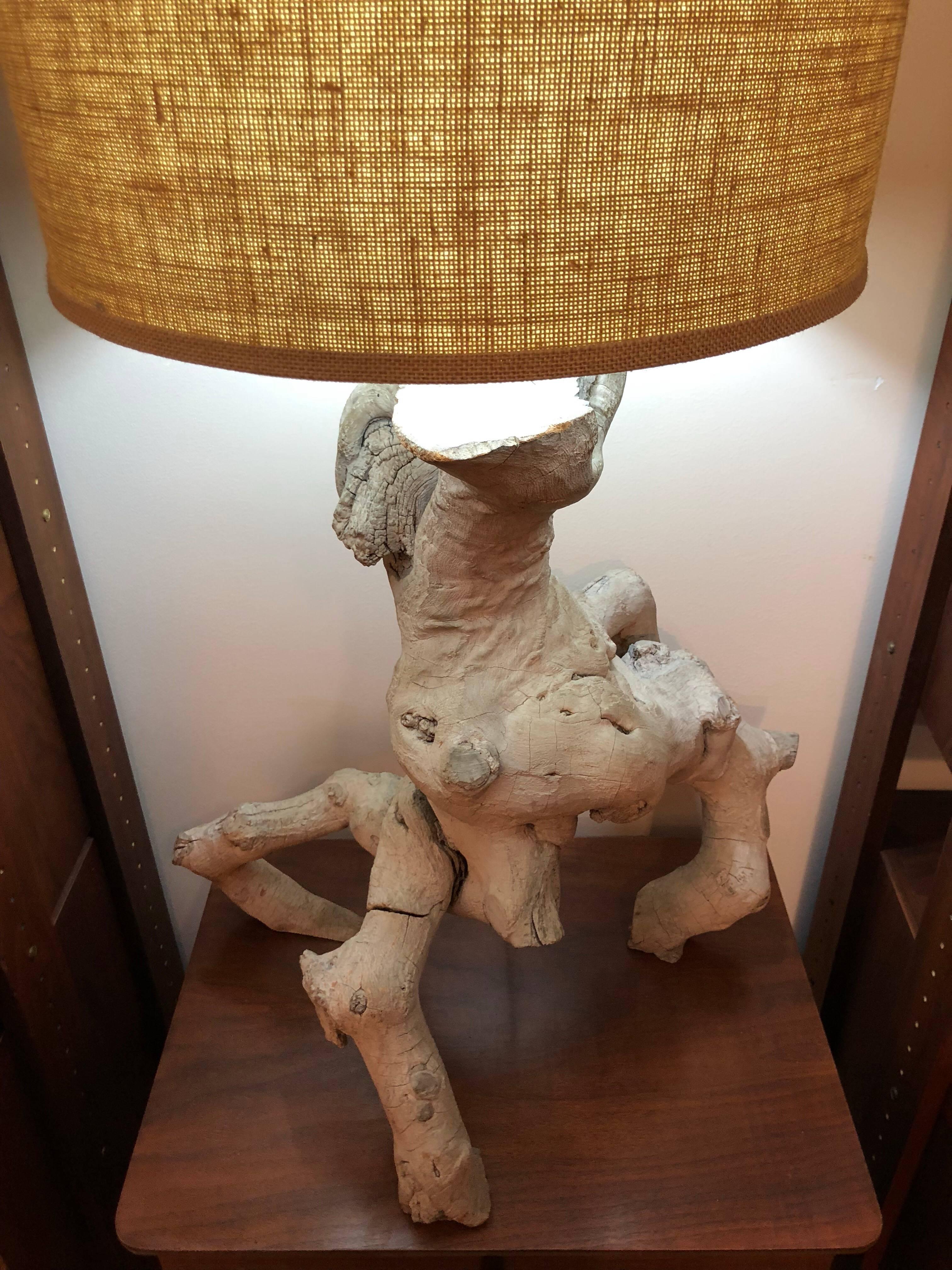 Burlap Mid-Century Modern Driftwood Lamp