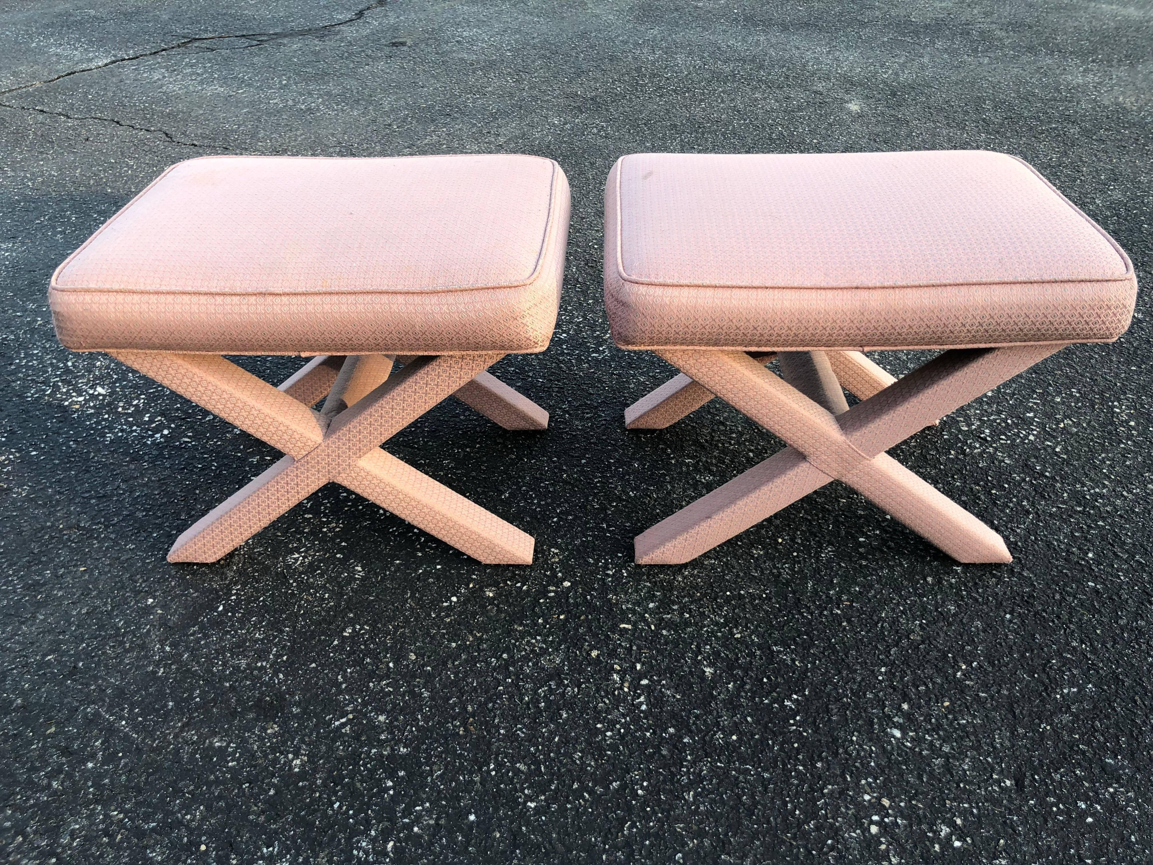 Pair of X-Base Stools or Ottomans in the Style of Billy Baldwin 3