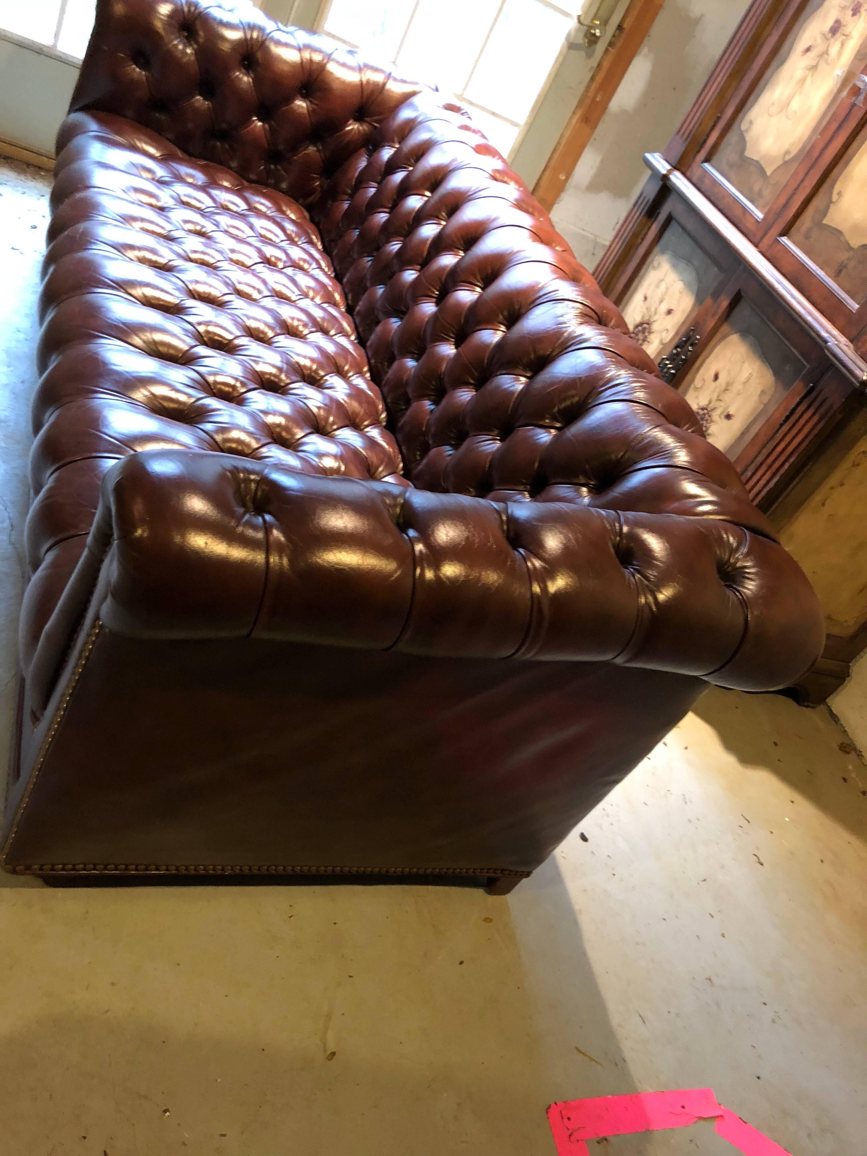 Contemporary Brown Tufted Leather Chesterfield Sofa
