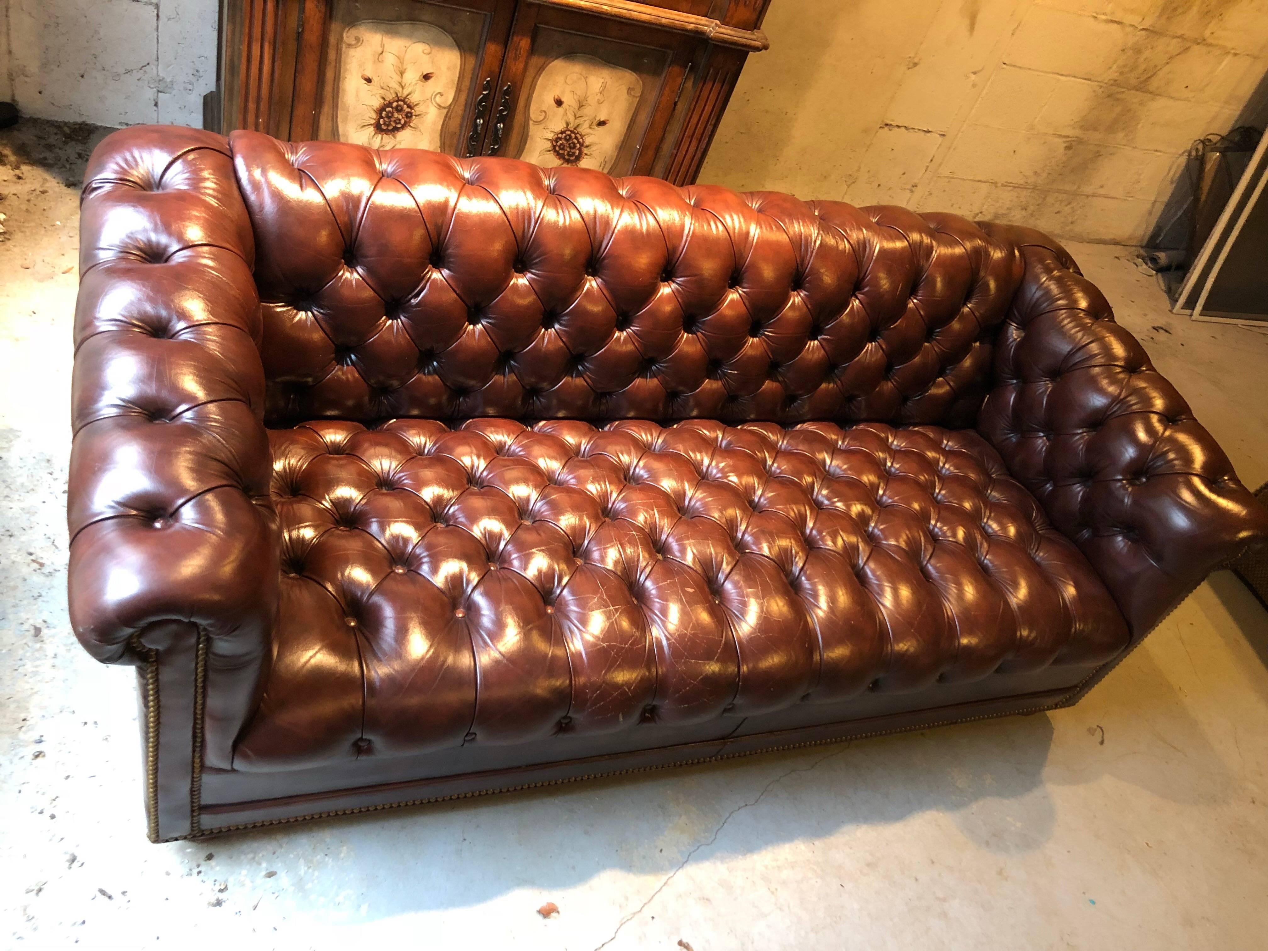 Brown Tufted Leather Chesterfield Sofa 6