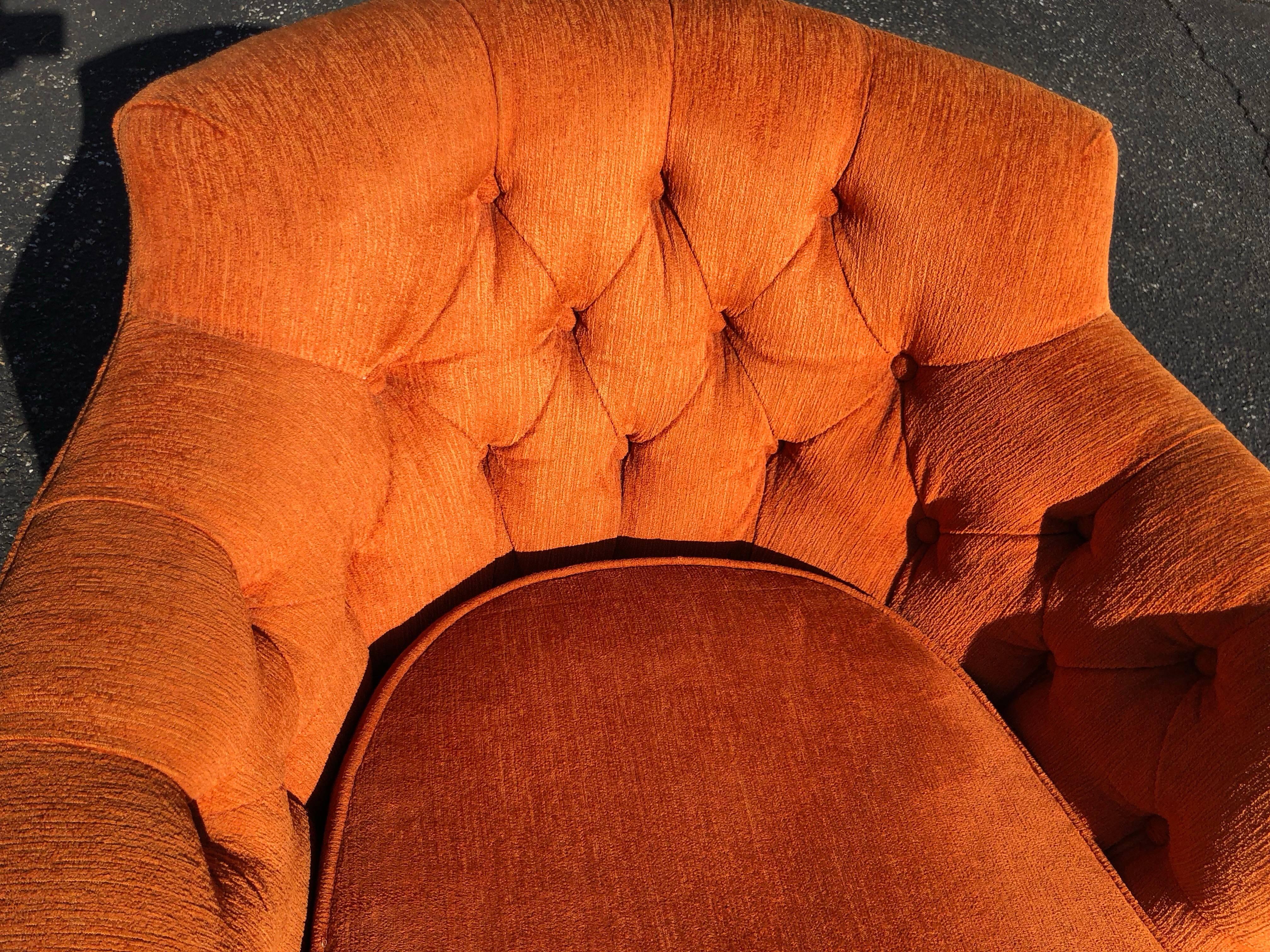American Hollywood Regency Tufted Orange Club Chair
