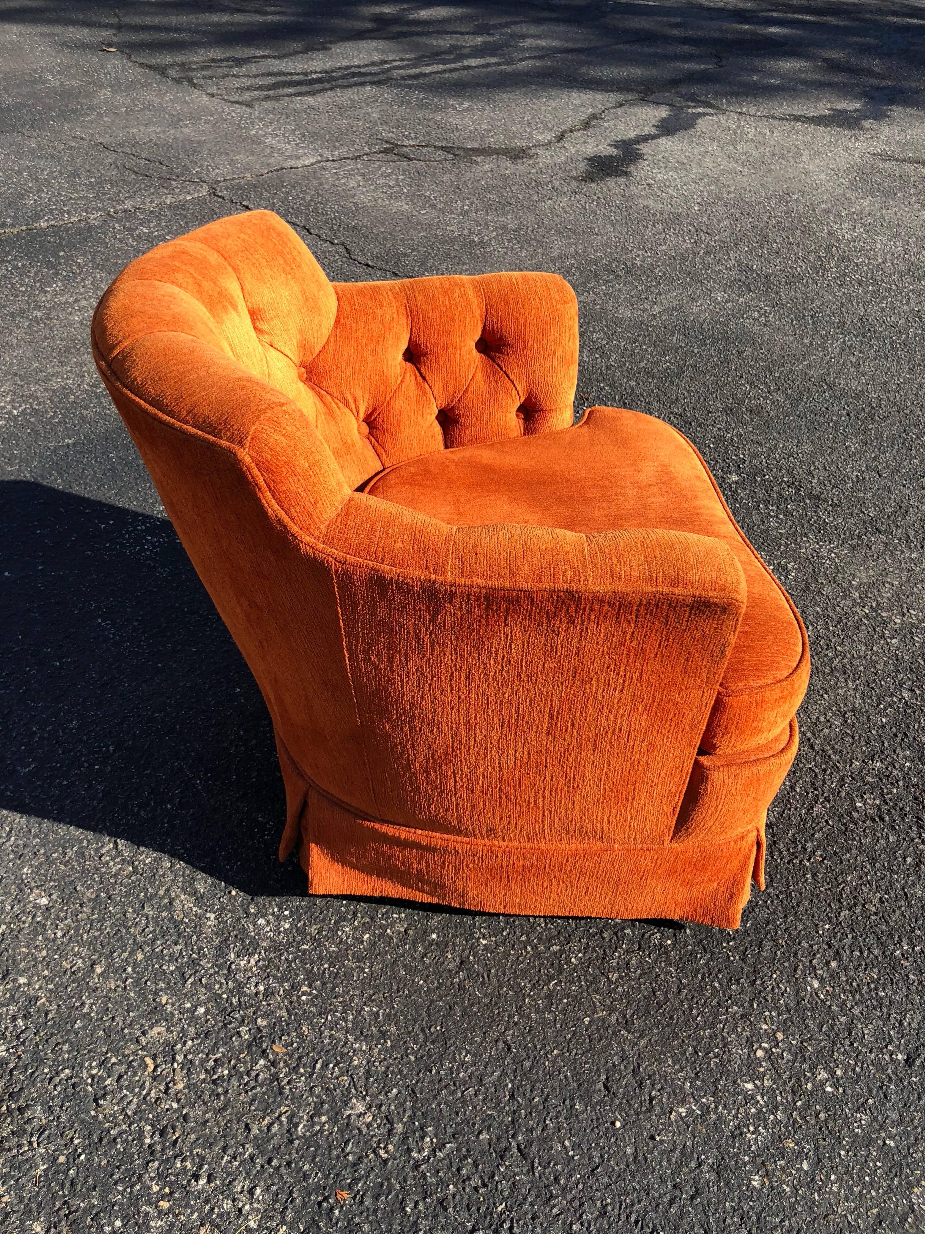 Late 20th Century Hollywood Regency Tufted Orange Club Chair