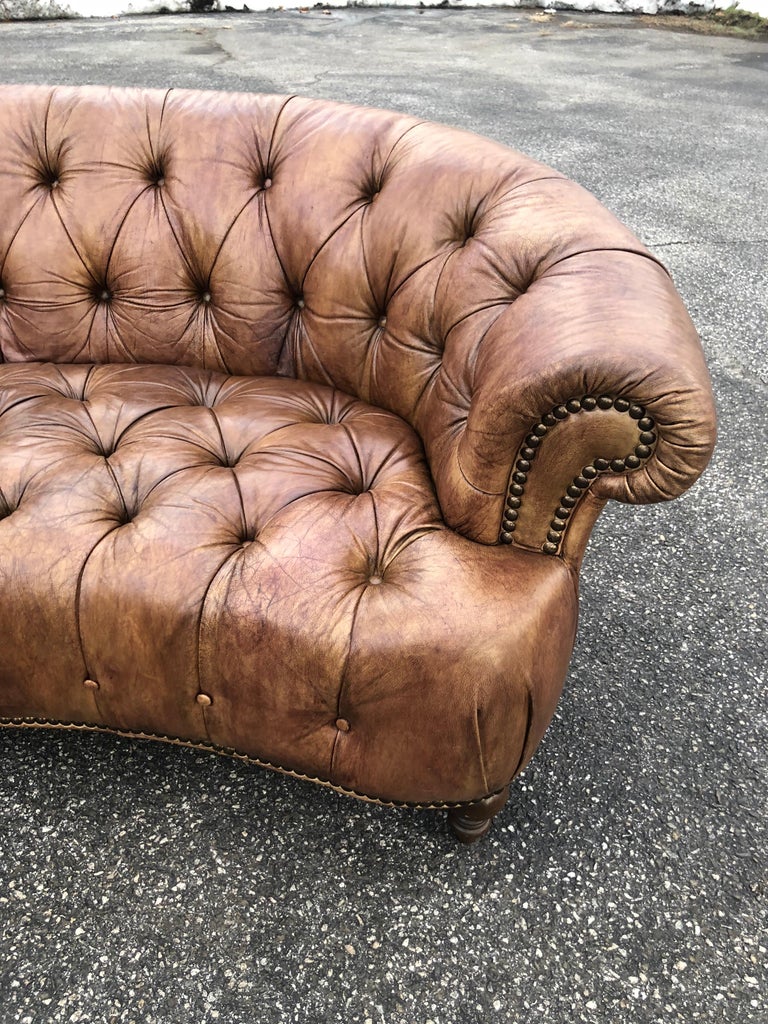Curved Light Brown Italian Leather Chesterfield Sofa at 1stDibs