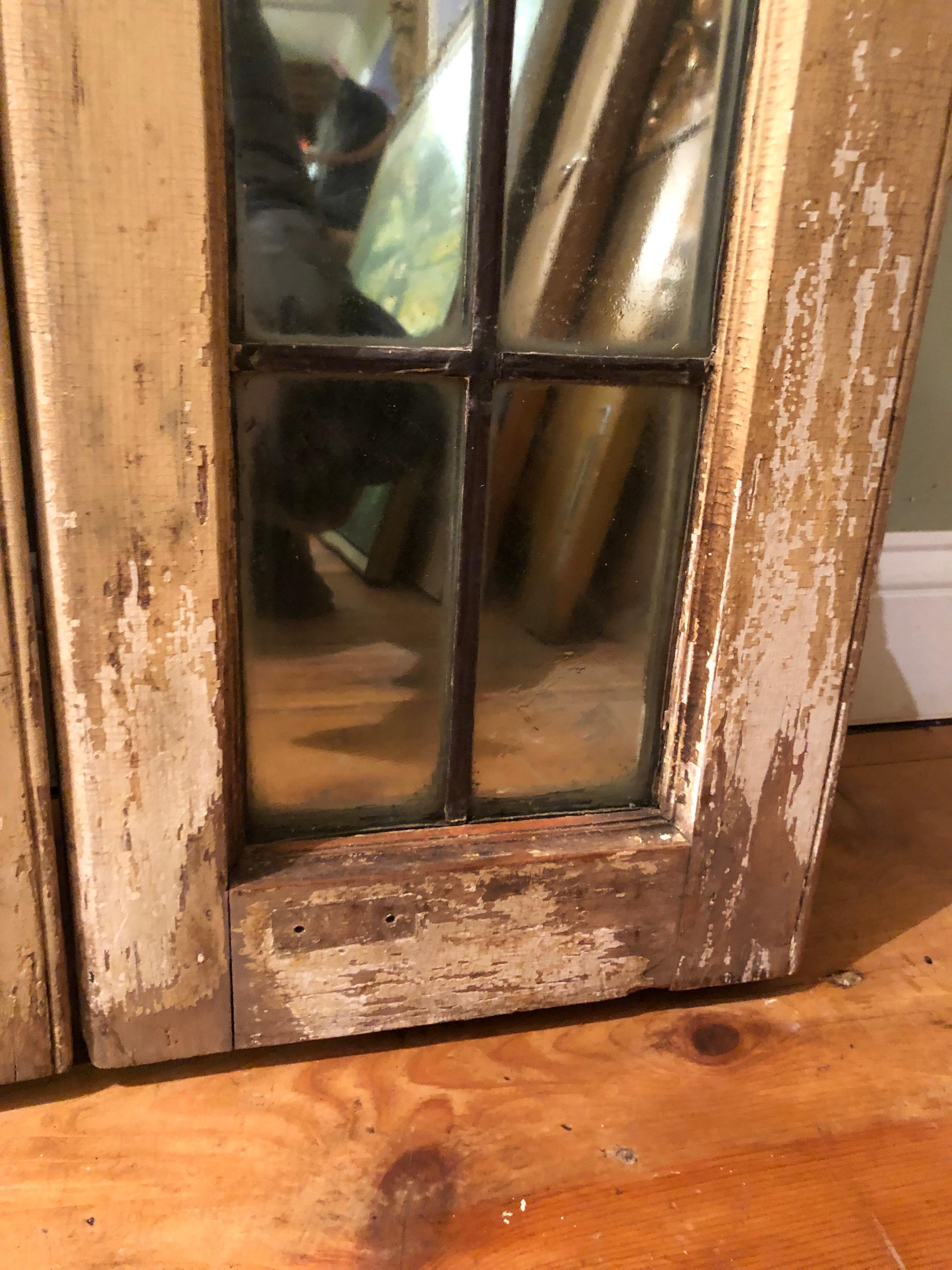 Pair of Shabby Chic Leaded Glass Mirrors 7