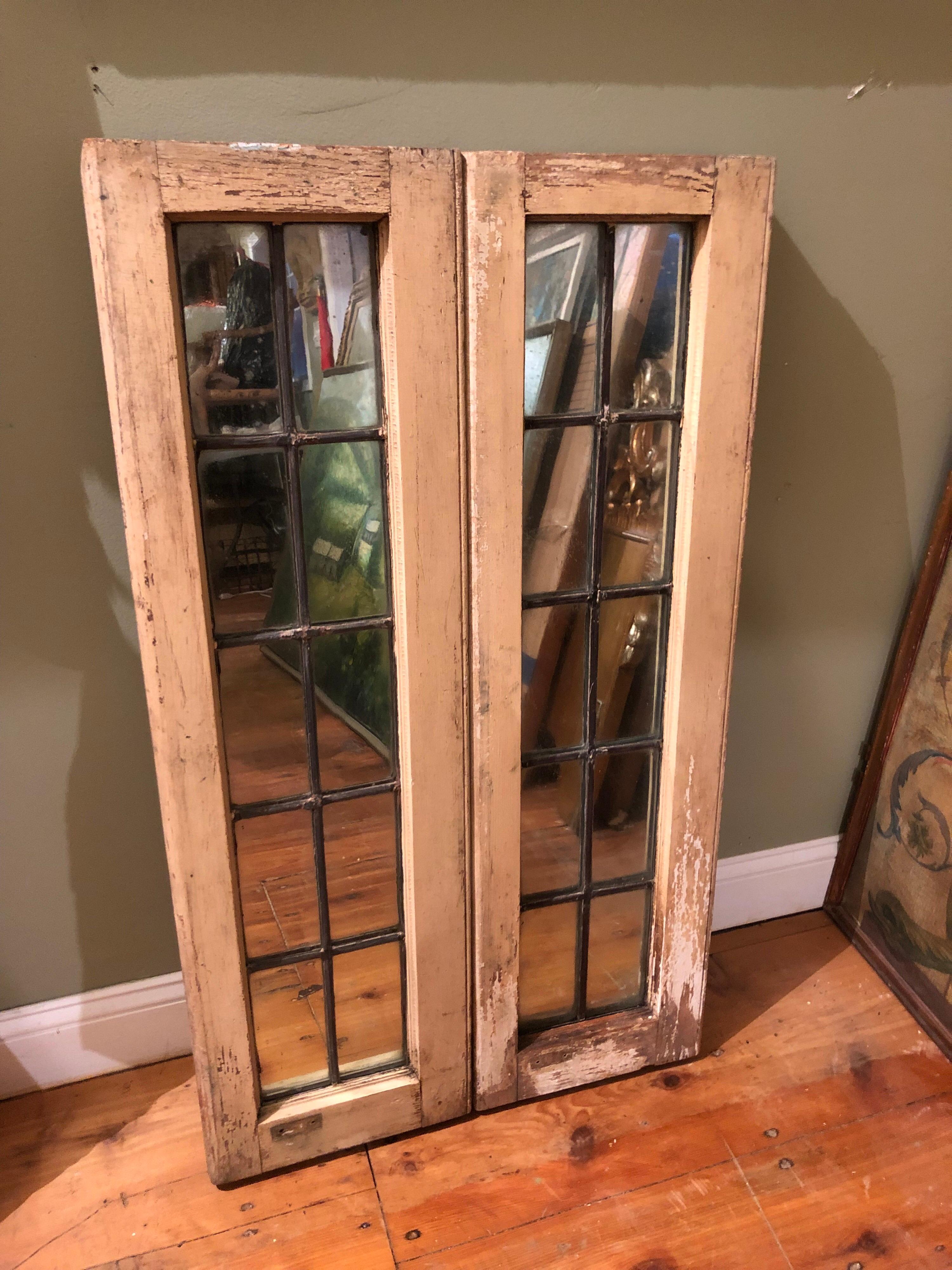 Pair of Shabby Chic Leaded Glass Mirrors 10