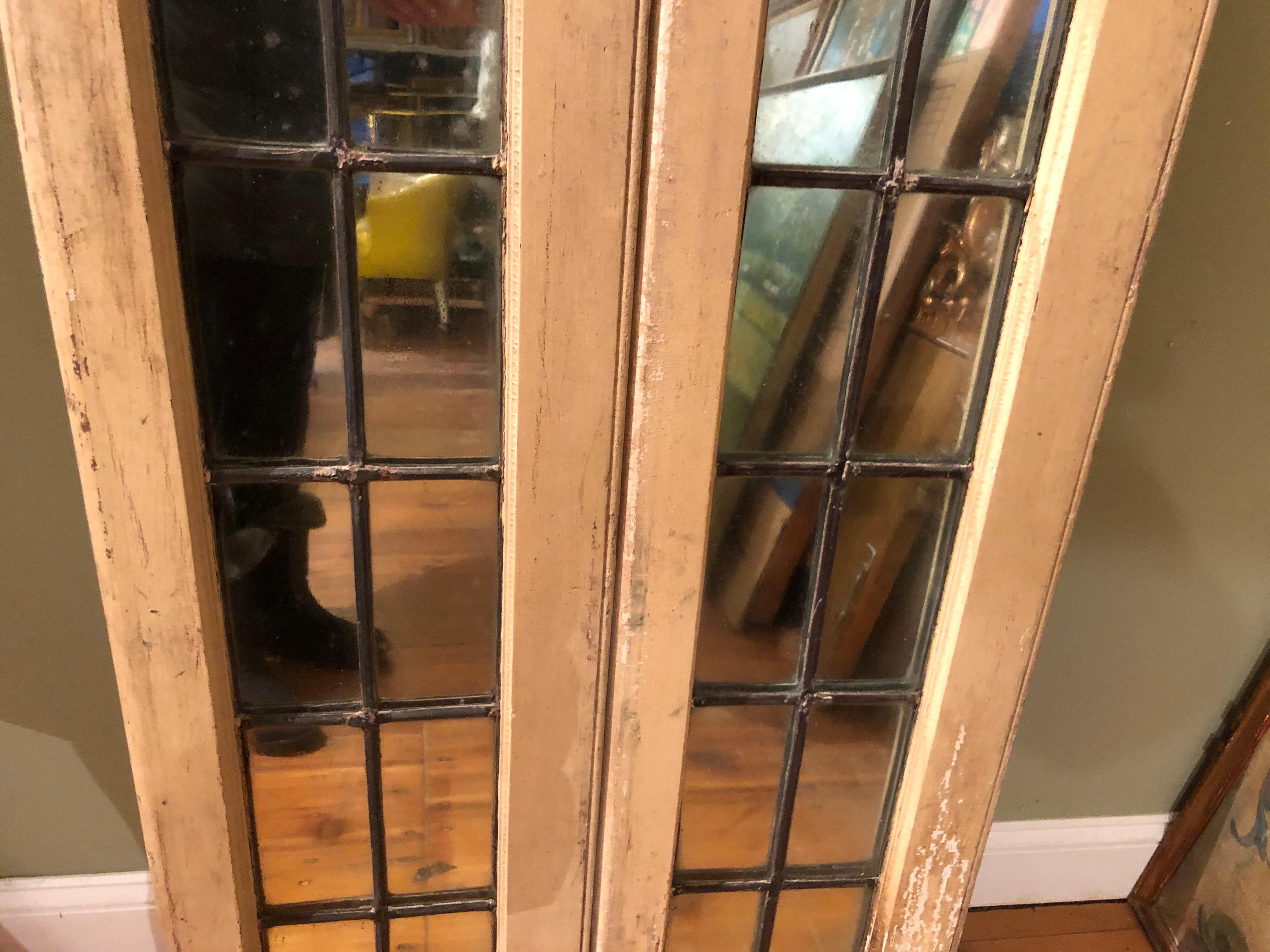 Pair of Shabby Chic Leaded Glass Mirrors In Good Condition In Redding, CT