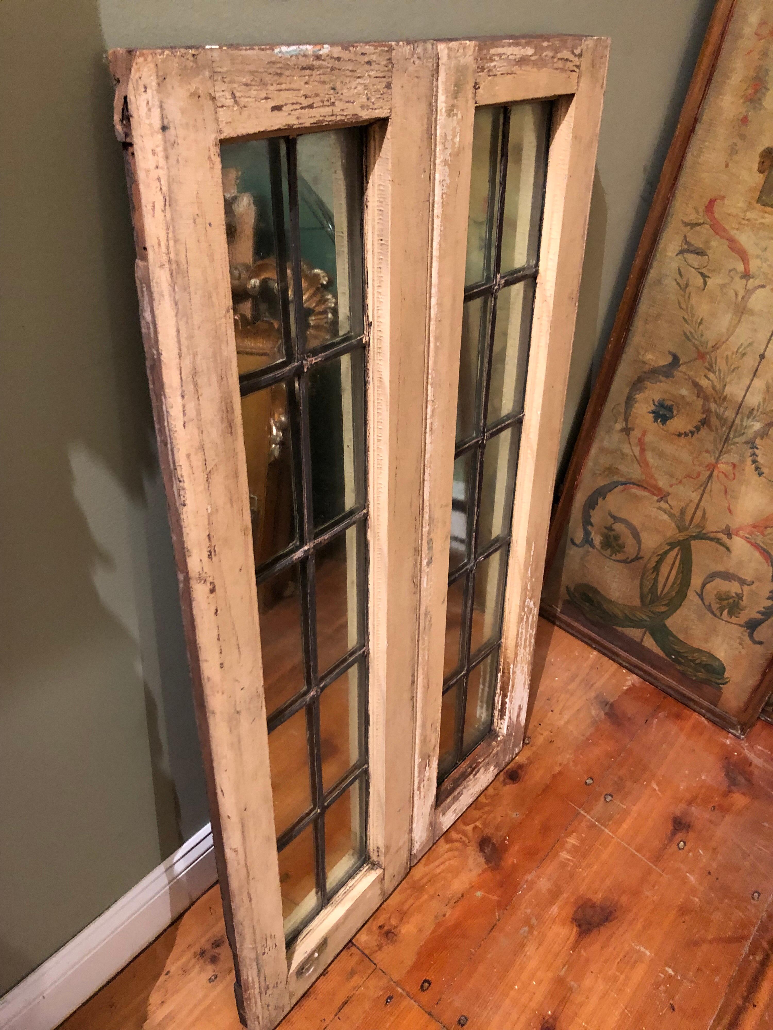Pair of Shabby Chic Leaded Glass Mirrors 3
