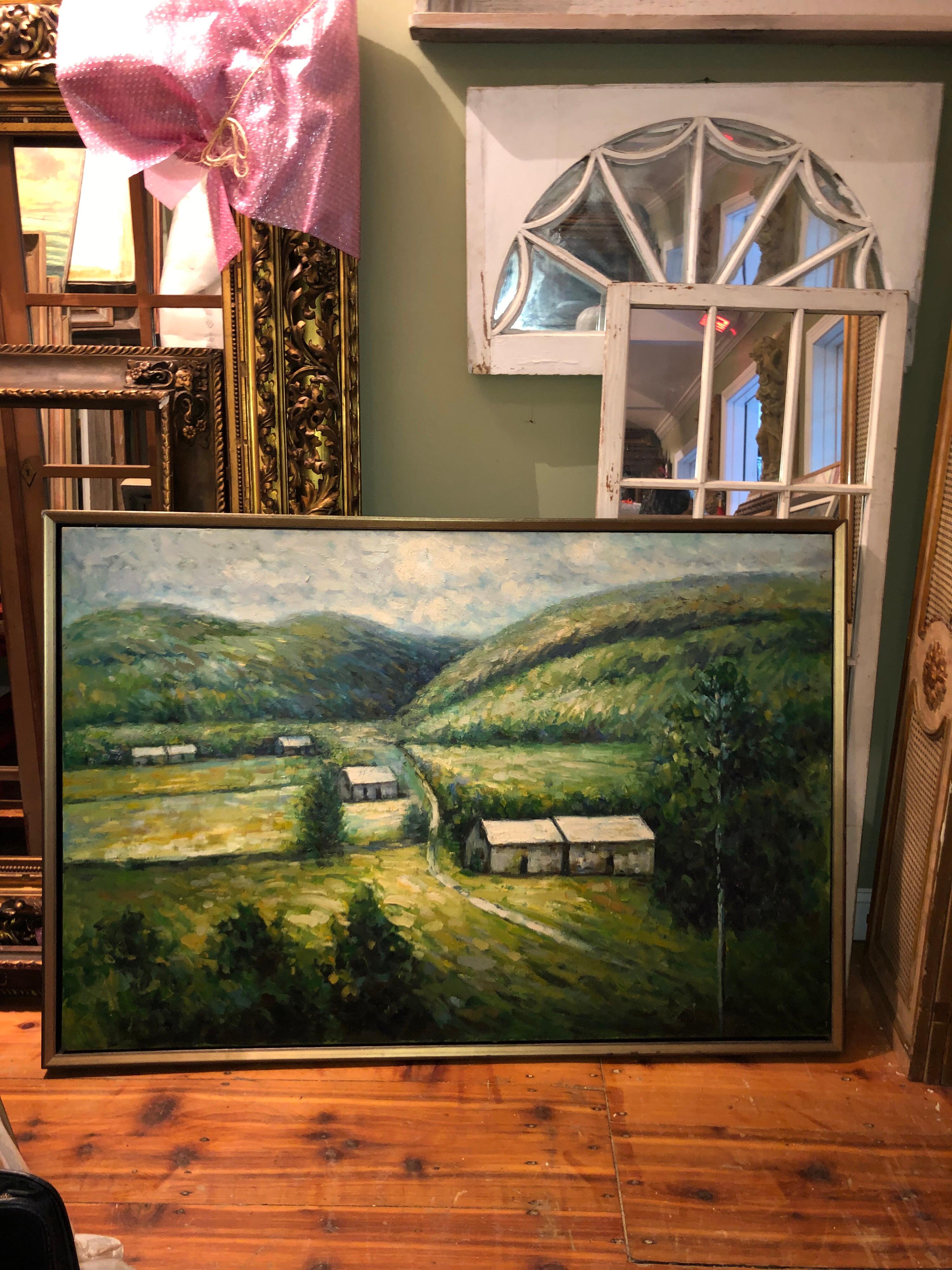 Late 20th Century Huge 3.50' x 5' Impasto Plein Air Landscape Oil on Canvas For Sale