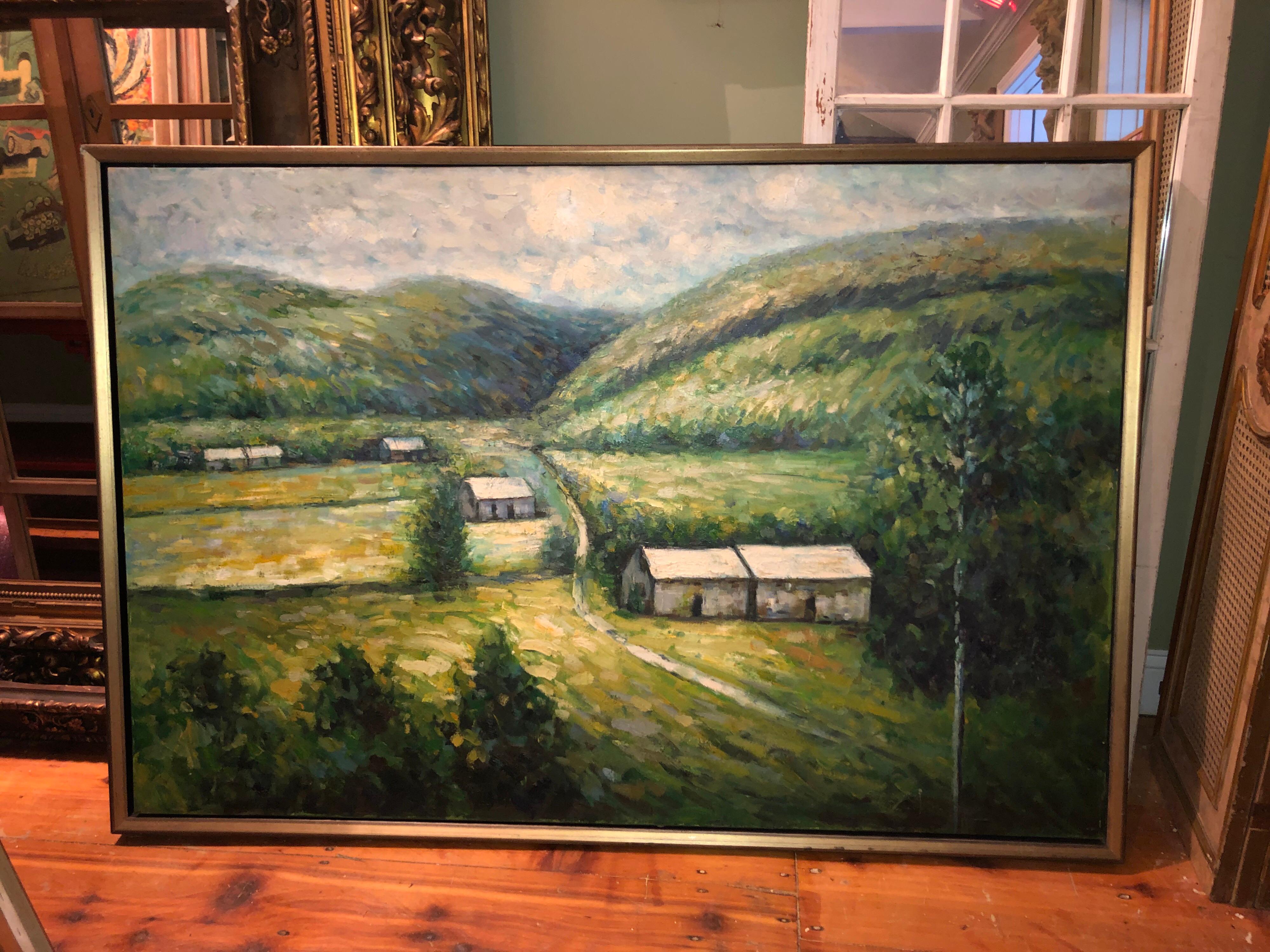 Huge 3.50' x 5' Impasto Plein Air Landscape Oil on Canvas In Excellent Condition For Sale In Redding, CT