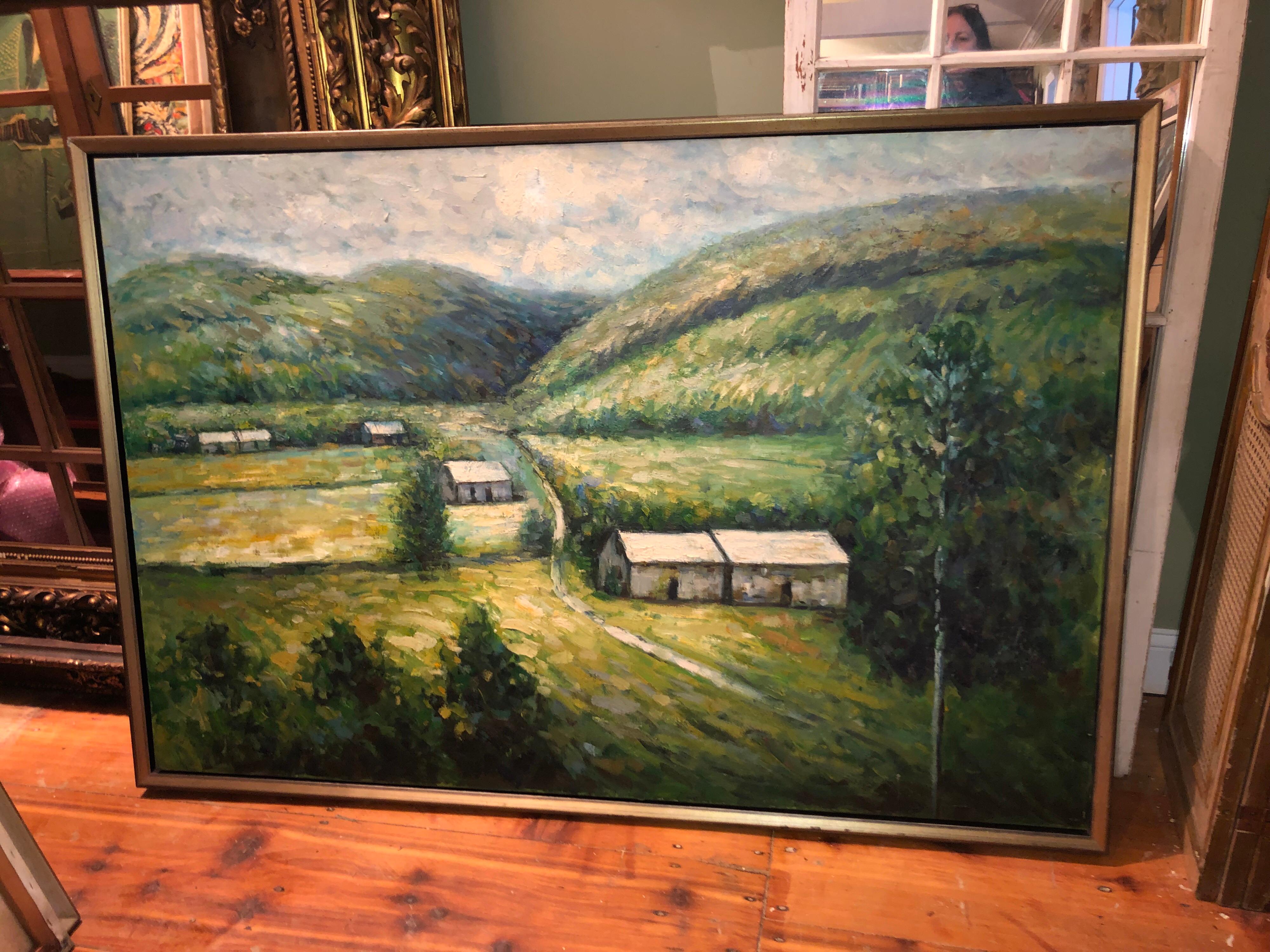 Huge 3.50' x 5' Impasto Plein Air Landscape Oil on Canvas For Sale 1