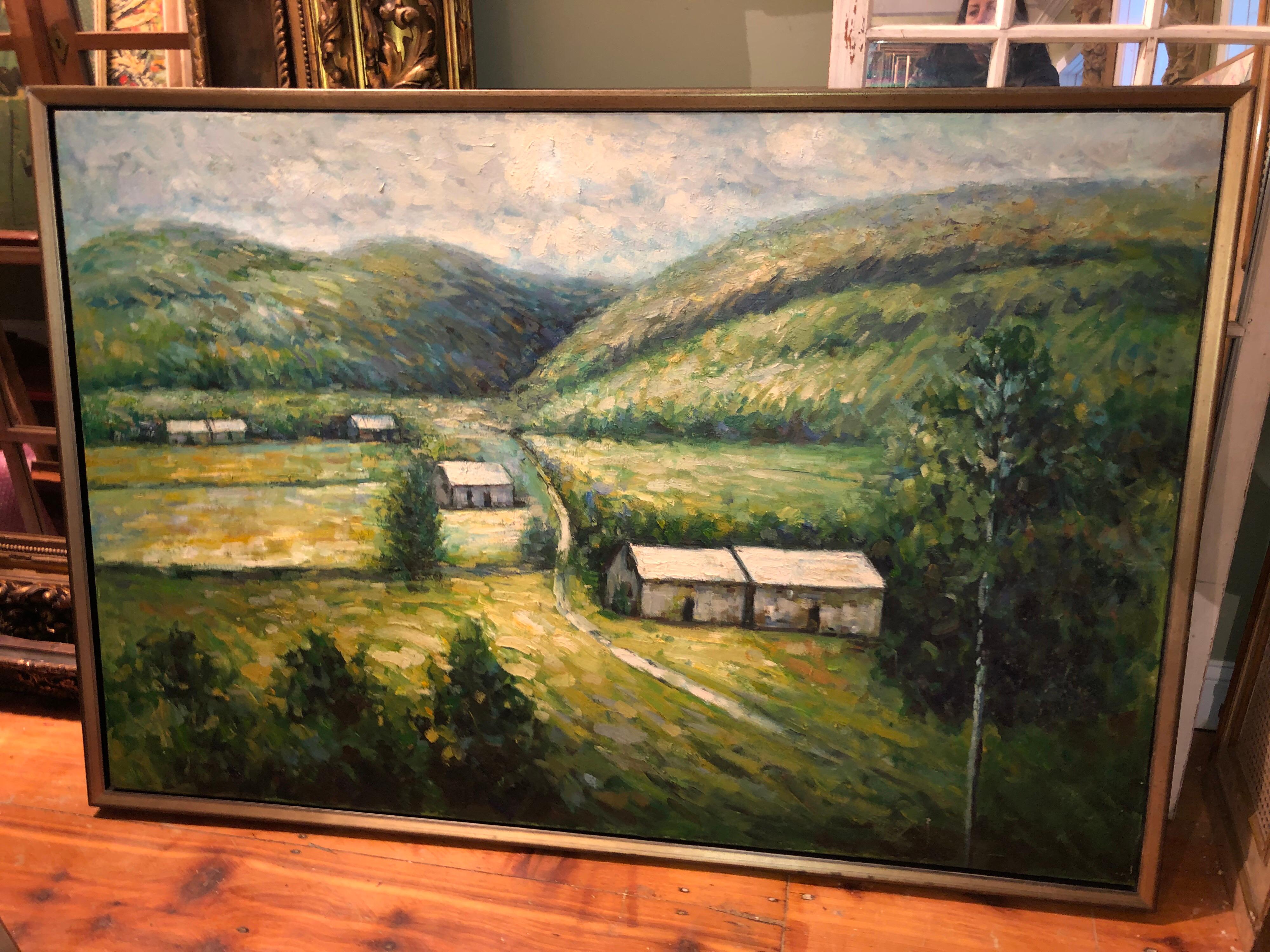 Huge 3.50' x 5' Impasto Plein Air Landscape Oil on Canvas For Sale 2