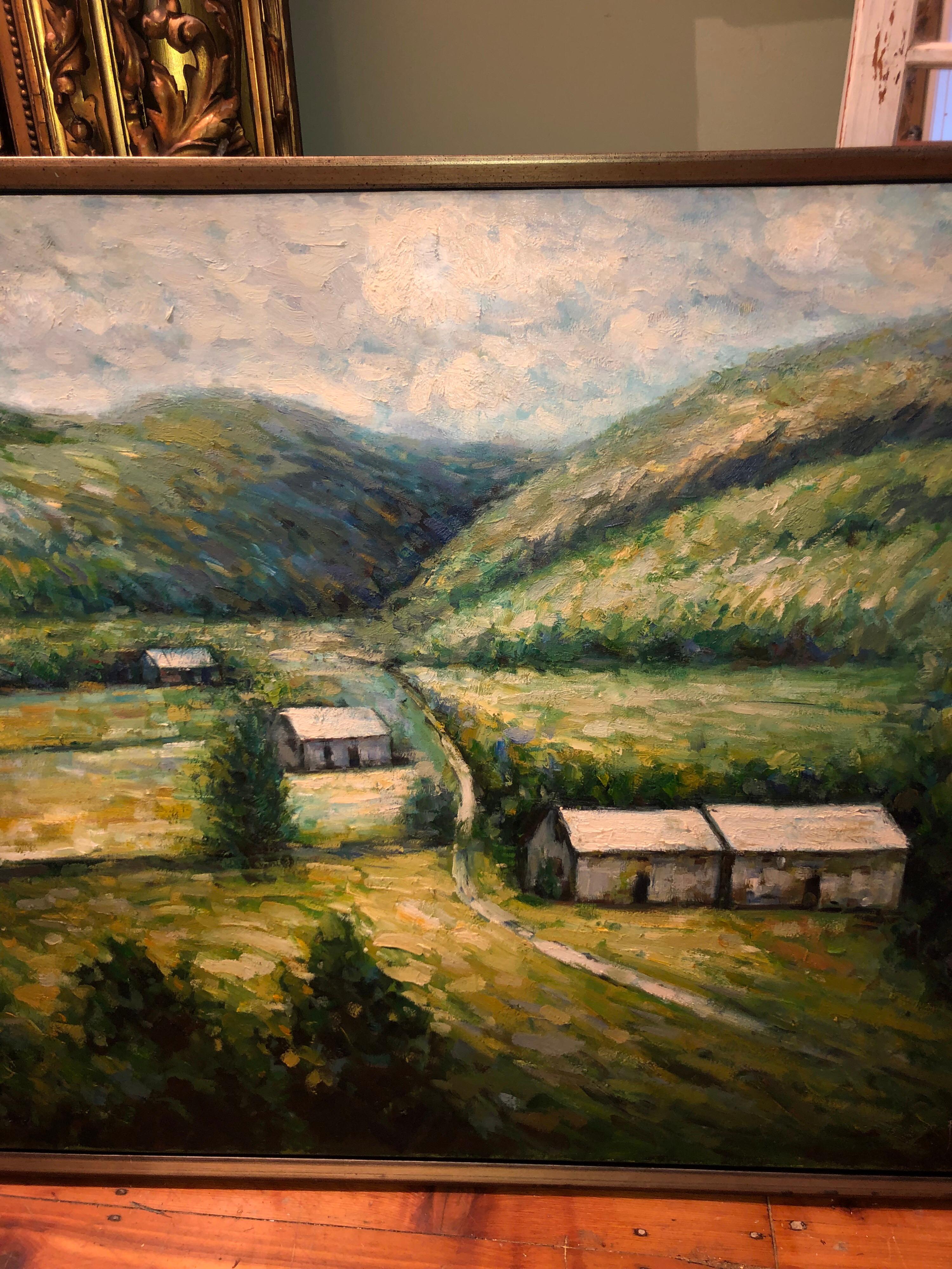 Huge 3.50' x 5' Impasto Plein Air Landscape Oil on Canvas For Sale 4