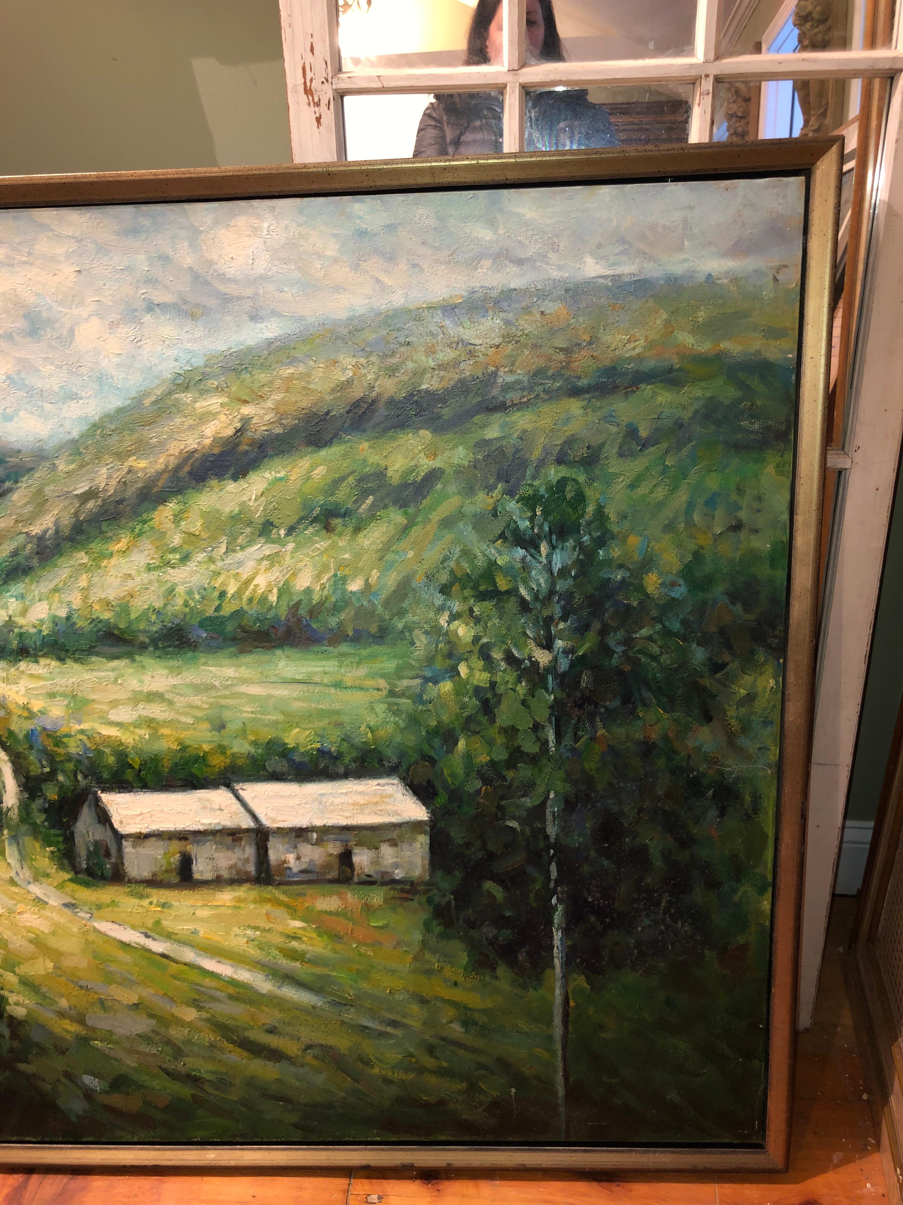 Huge 3.50' x 5' Impasto Plein Air Landscape Oil on Canvas For Sale 5