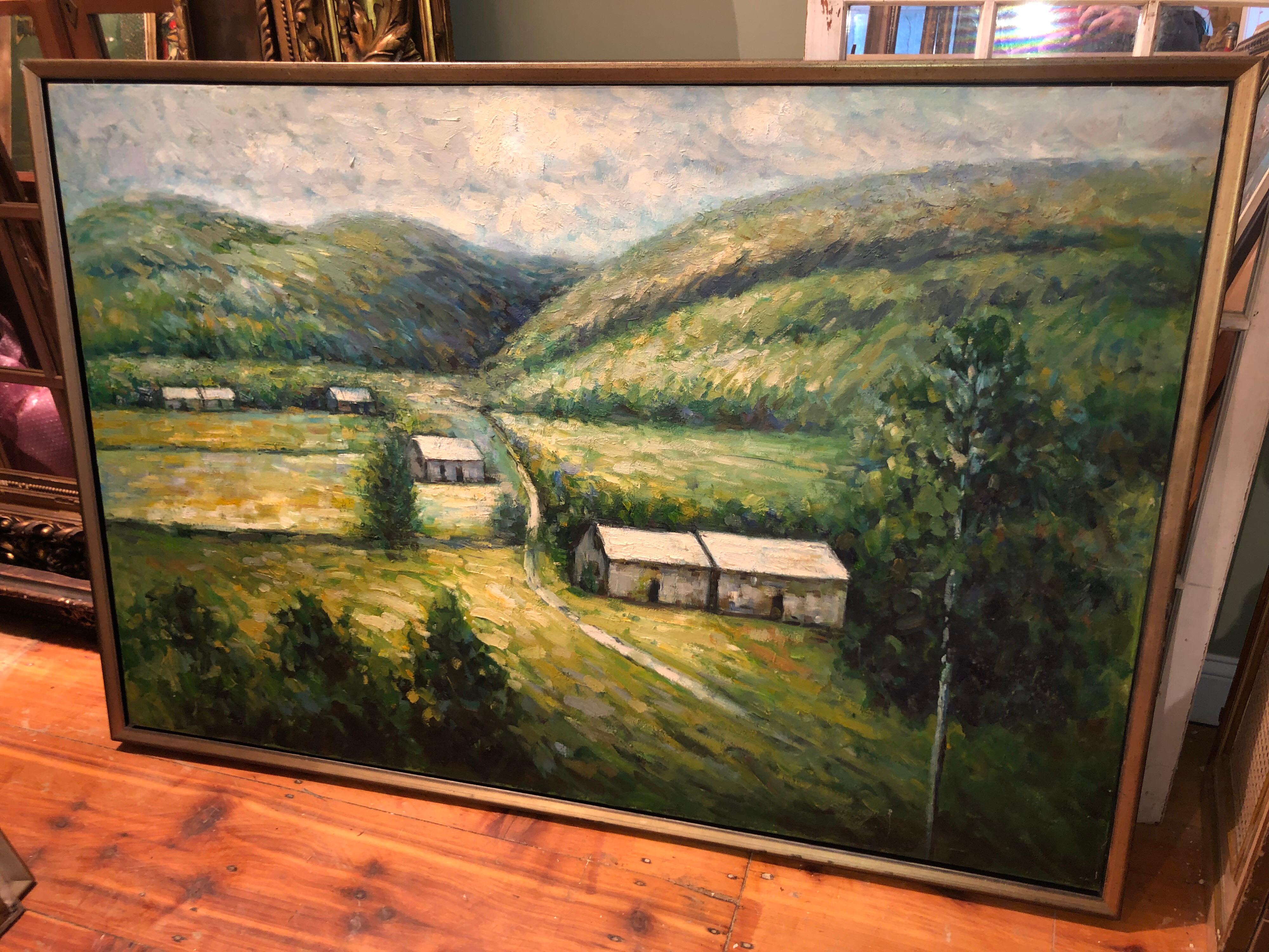 Huge 3.50' x 5' Impasto Plein Air Landscape Oil on Canvas For Sale 6