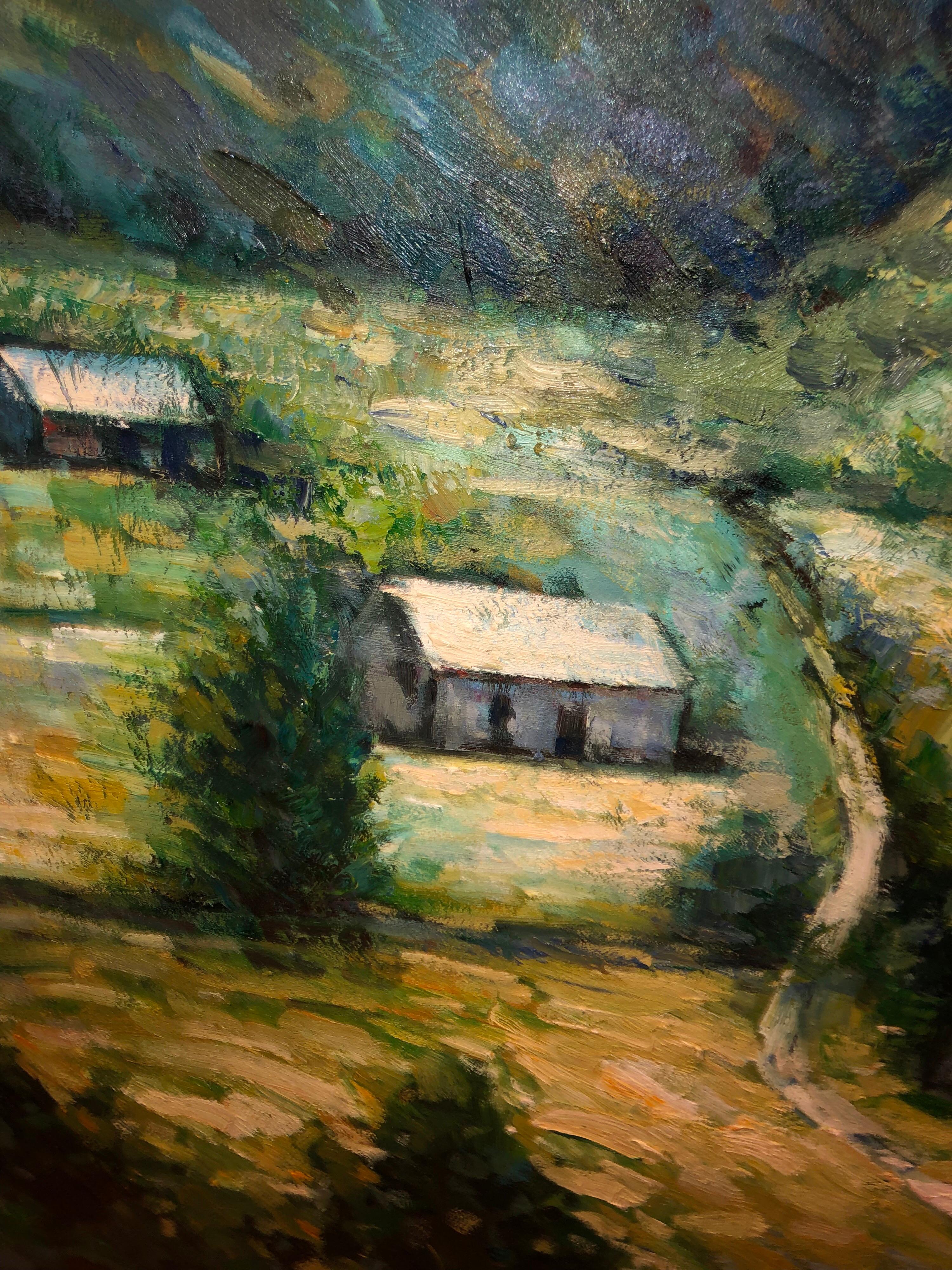 Huge 3.50' x 5' Impasto Plein Air Landscape Oil on Canvas For Sale 9