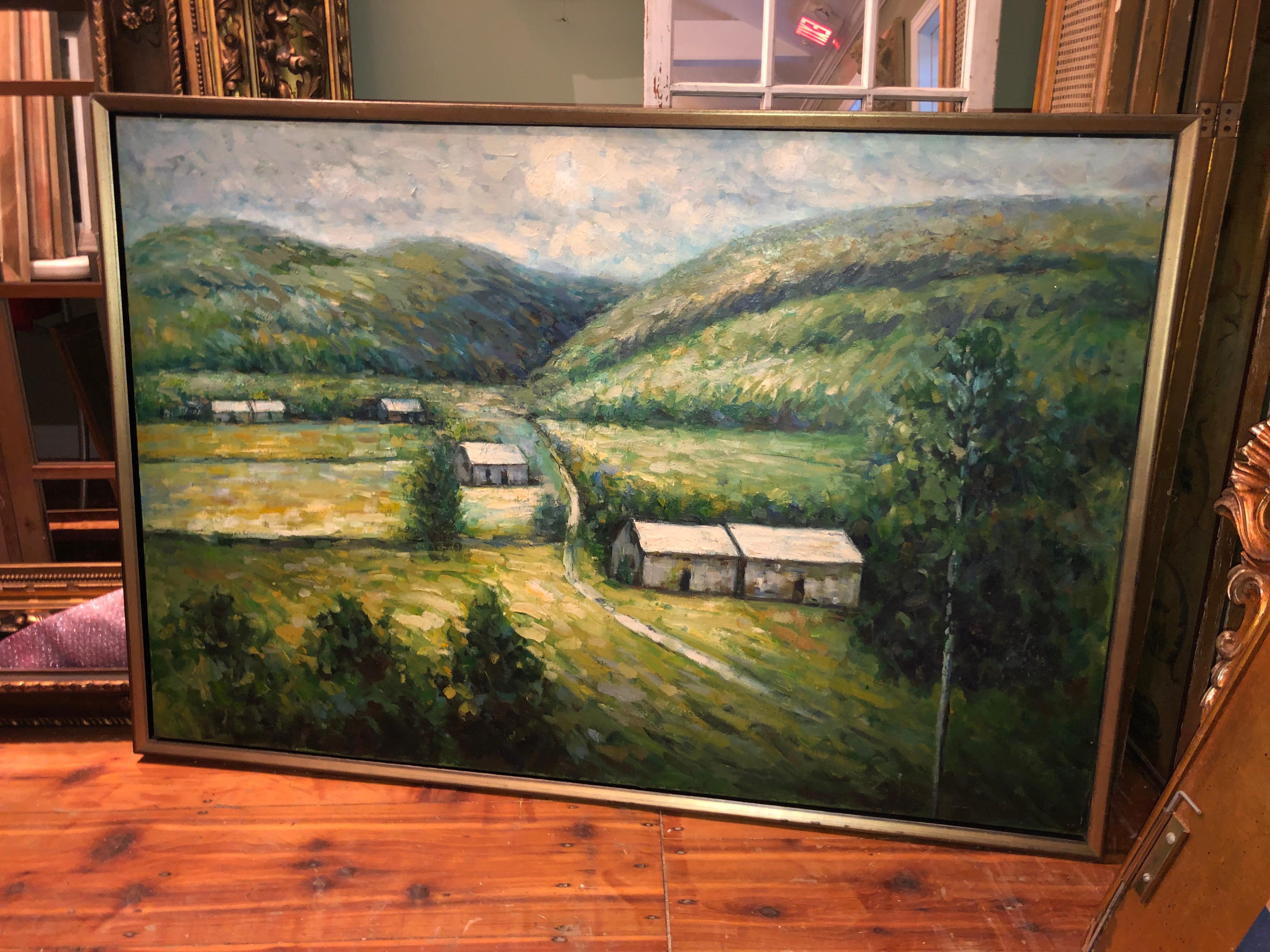 Huge 3.50' x 5' Impasto Plein Air Landscape Oil on Canvas For Sale 10
