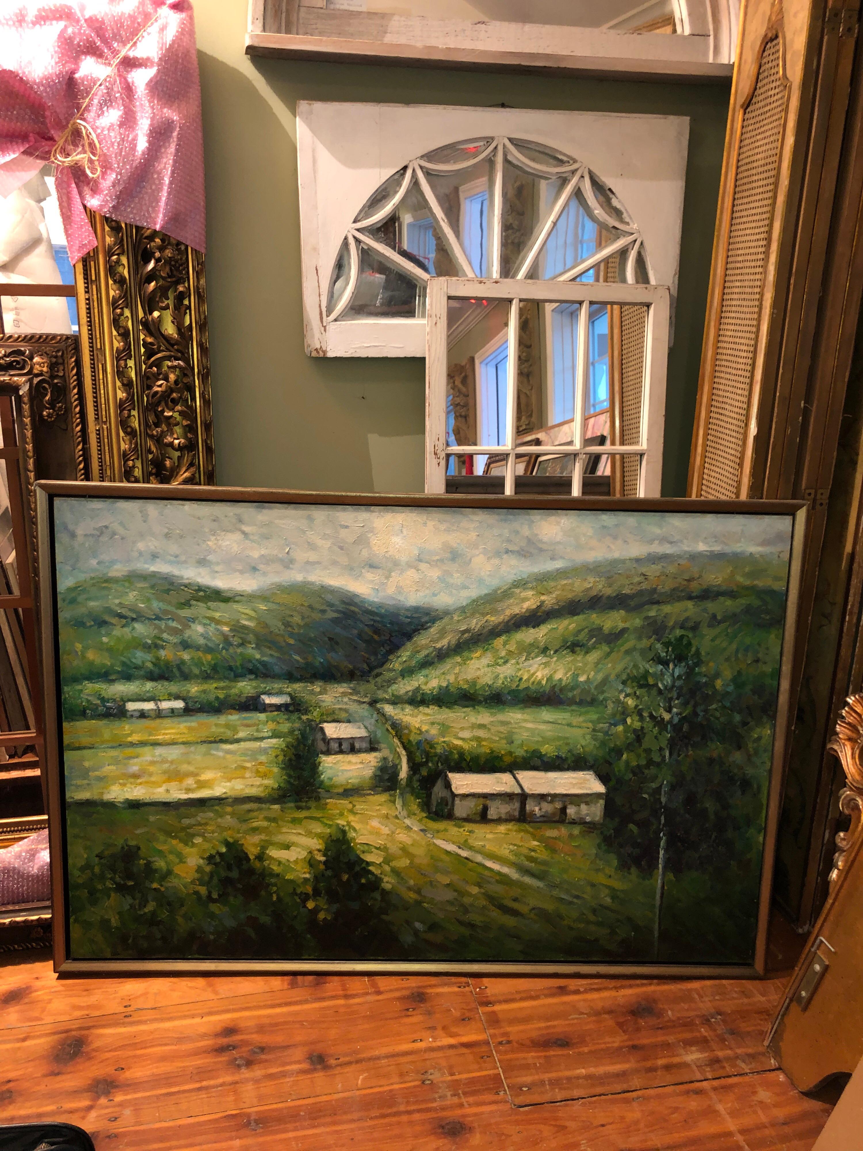Huge 3.50' x 5' Impasto Plein Air Landscape Oil on Canvas For Sale 11