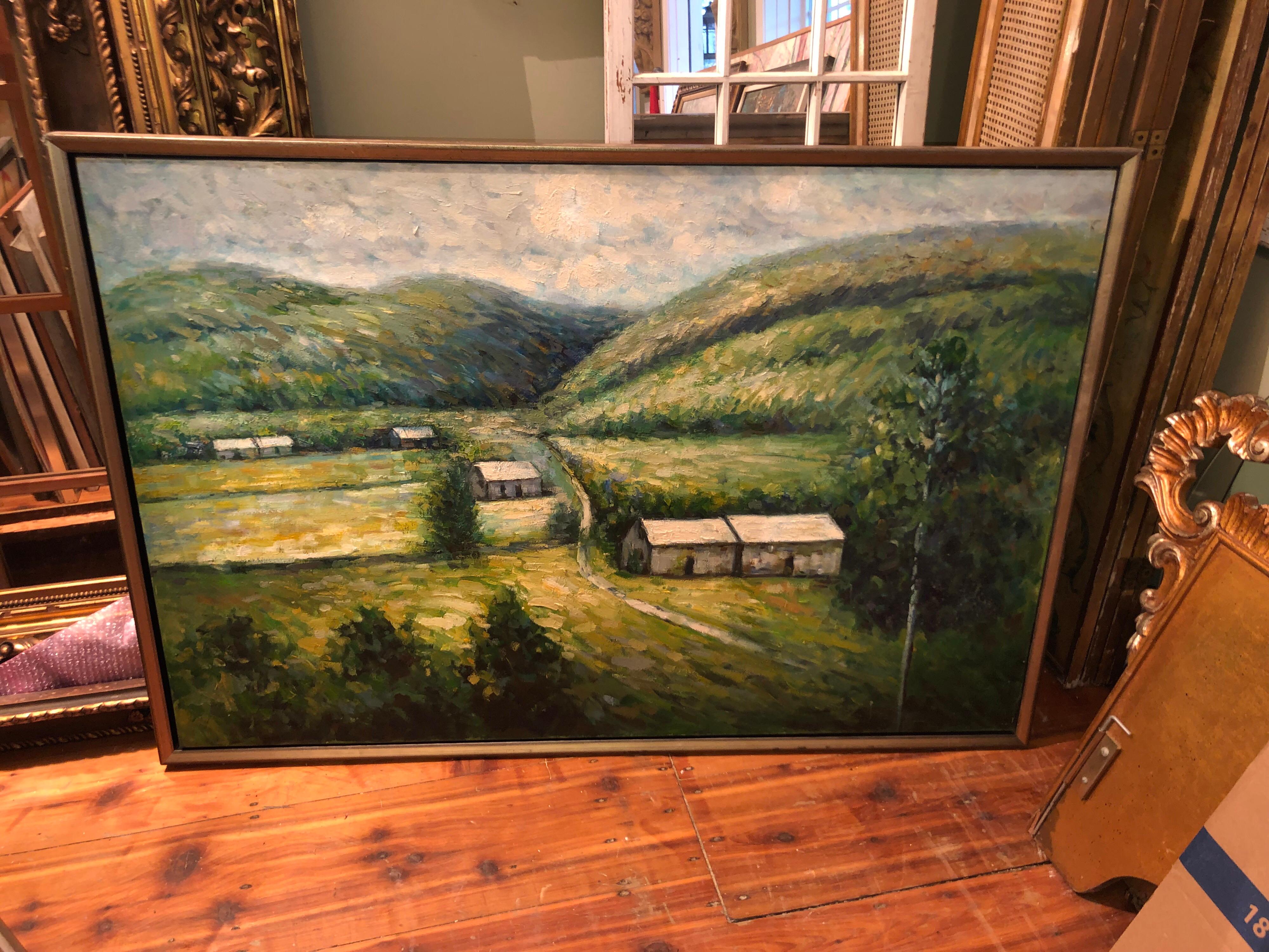Huge 3.50' x 5' Impasto Plein Air Landscape Oil on Canvas For Sale 12