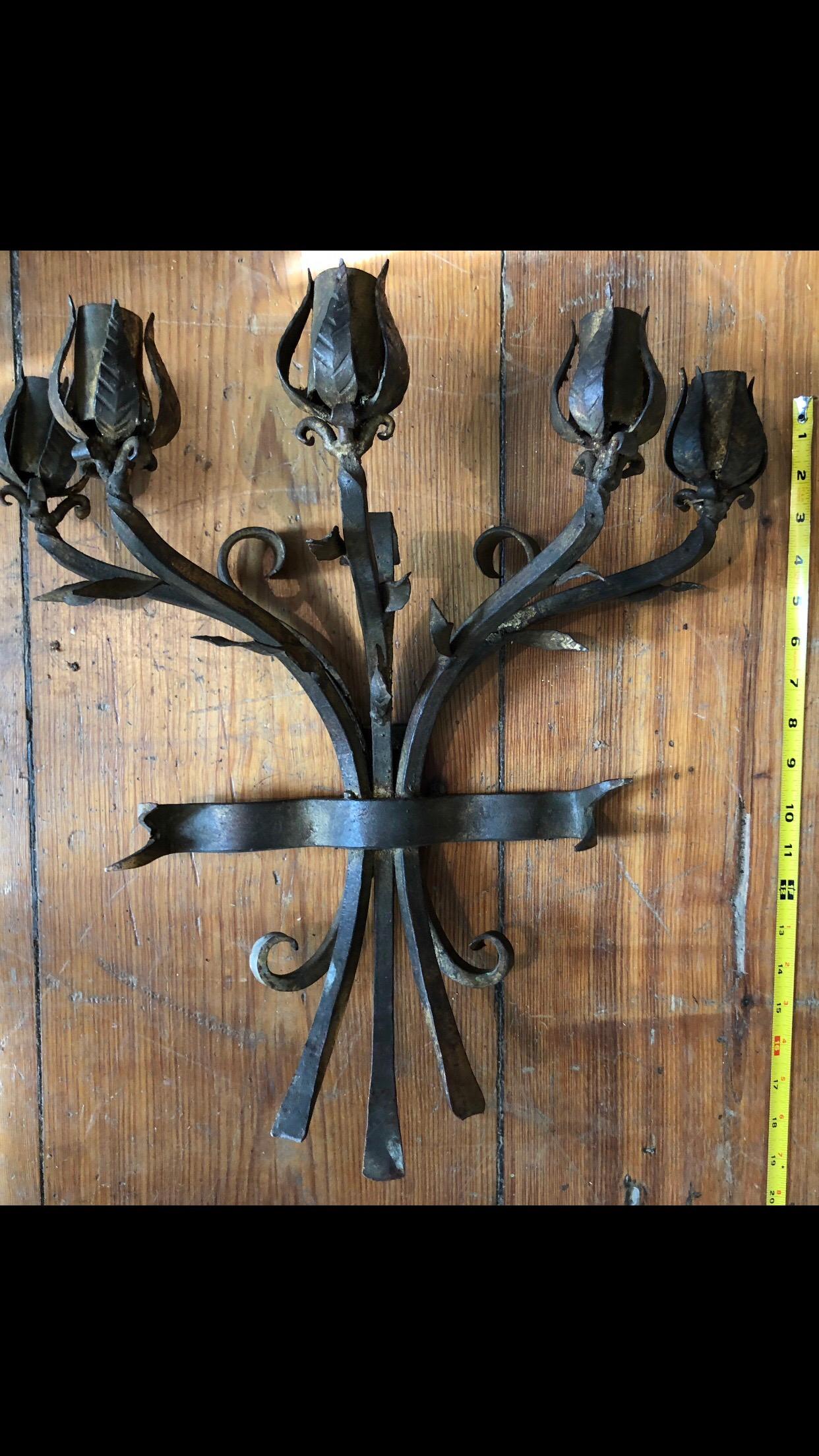 Heavy Hand Wrought Iron Wall Sconce 3