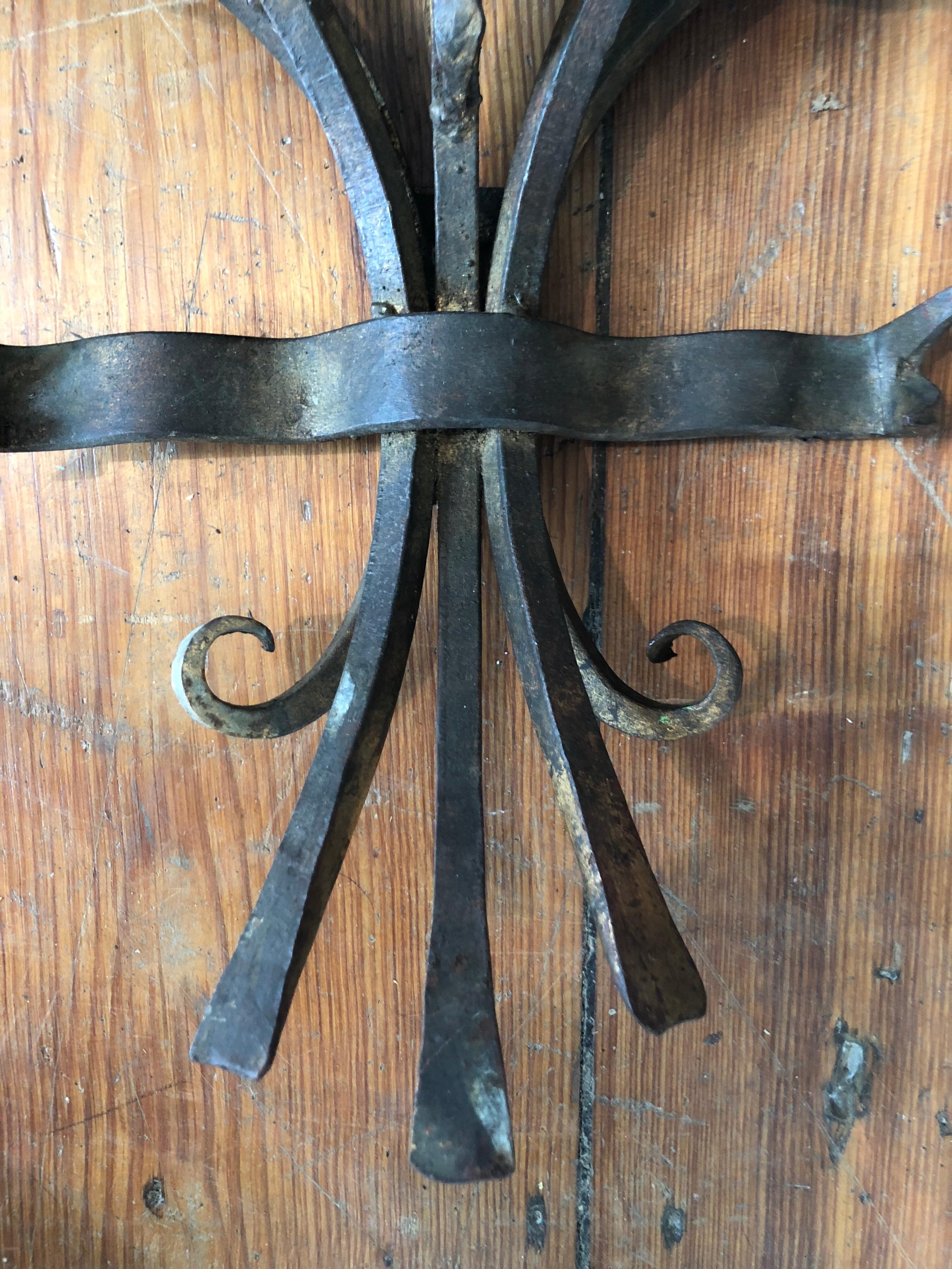 Art Nouveau Heavy Hand Wrought Iron Wall Sconce