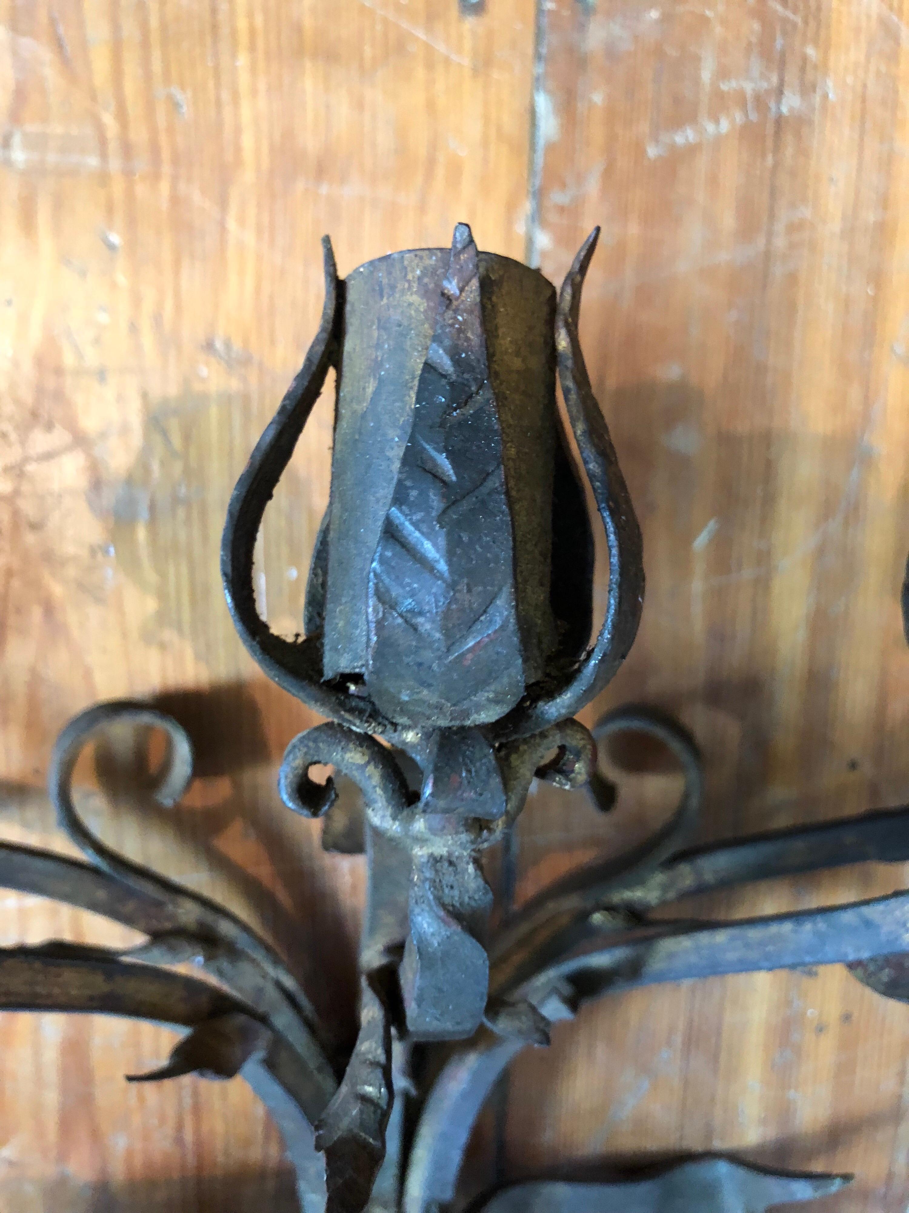 Heavy Hand Wrought Iron Wall Sconce 4