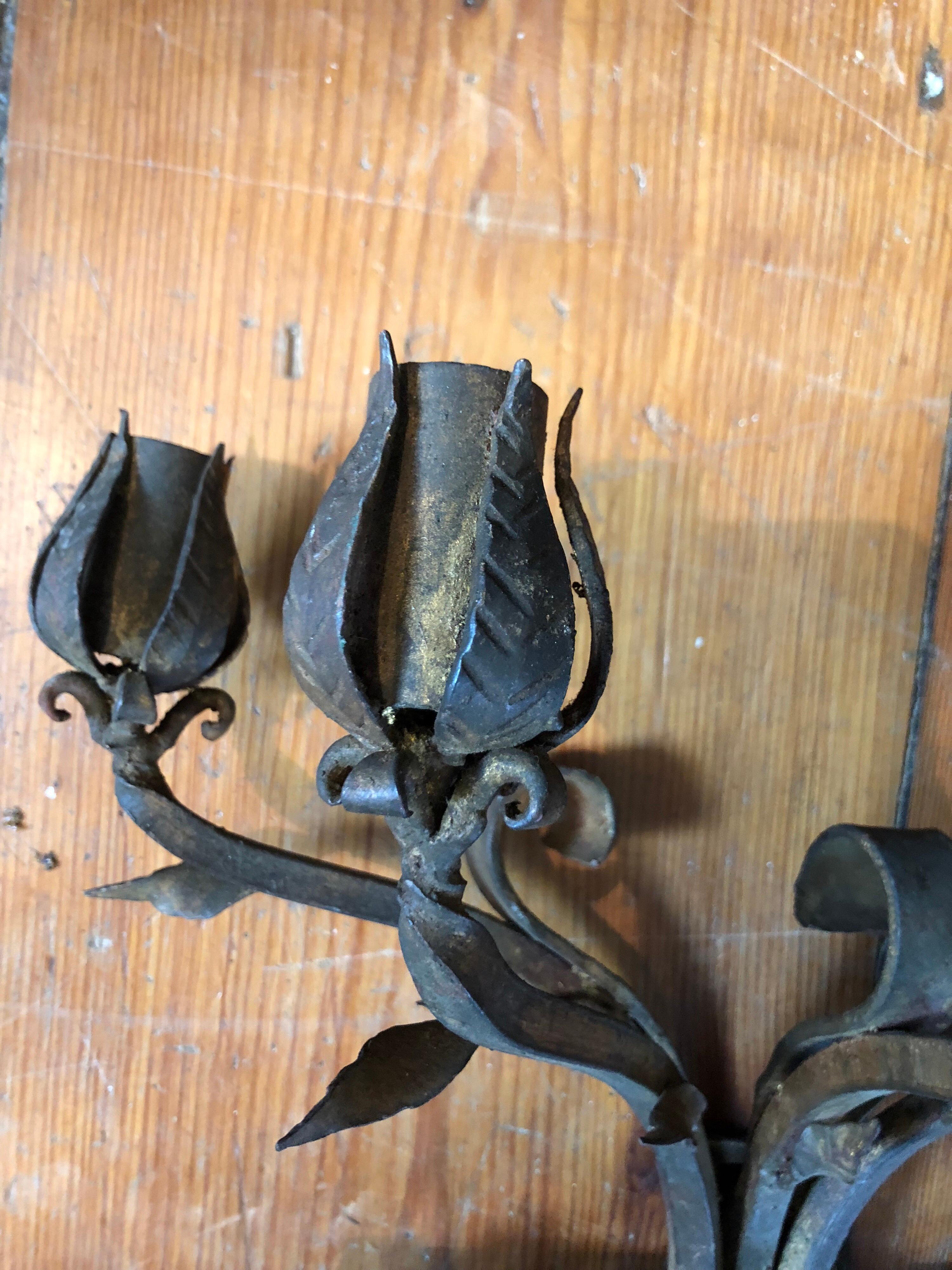 Heavy Hand Wrought Iron Wall Sconce 5