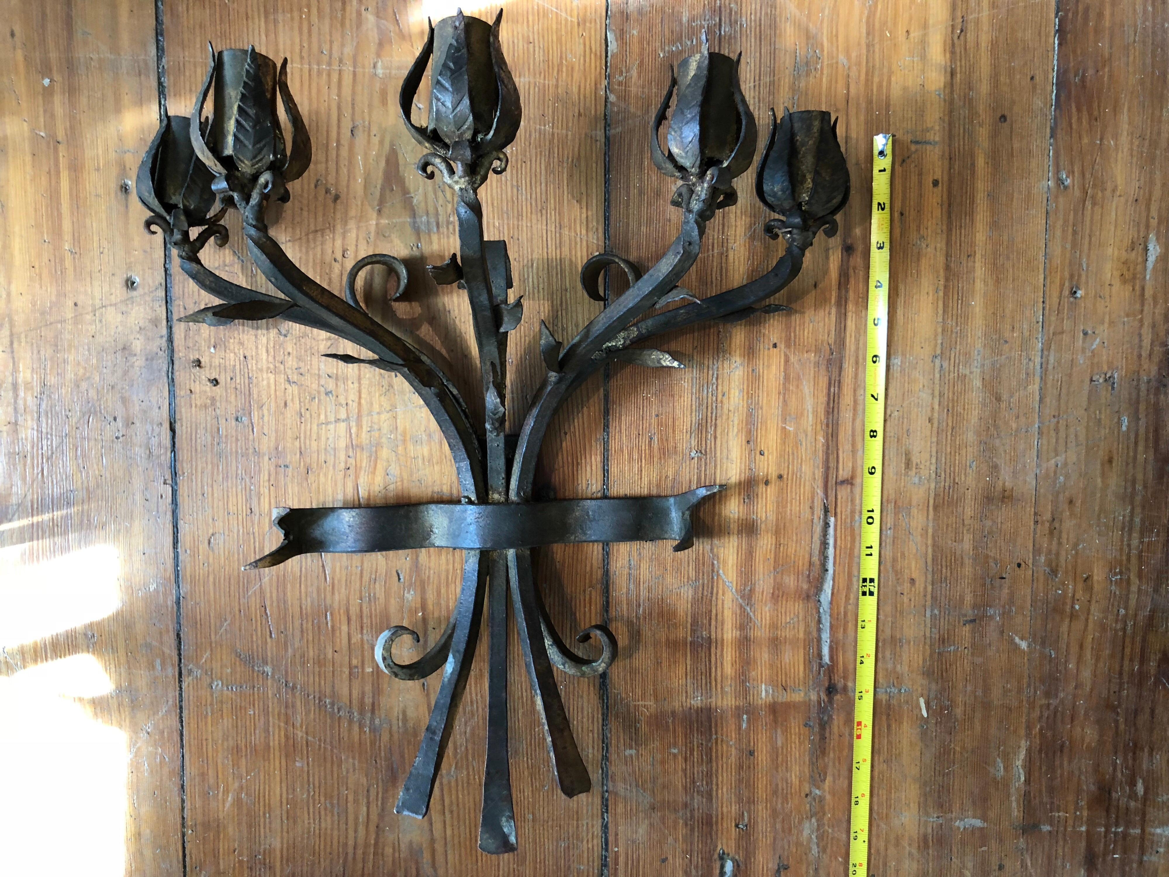 Heavy Hand Wrought Iron Wall Sconce 8